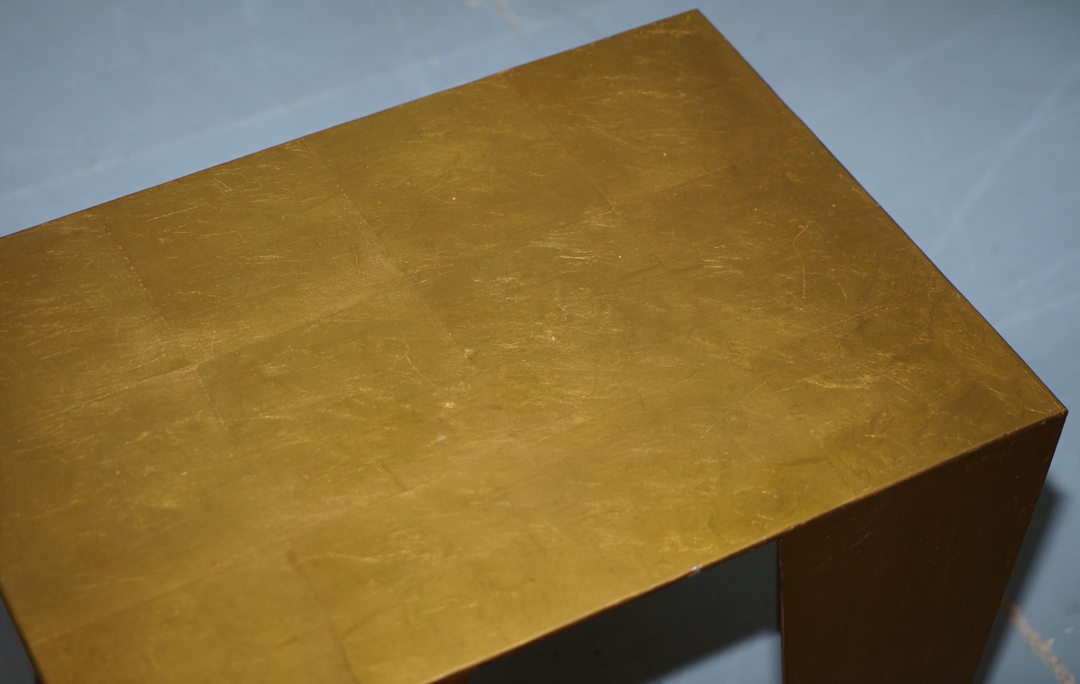 Gold Leaf Gilt Metal Grafton Side Table Designed by Kelly Wearstler 1