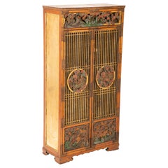 Gold Leaf Japanese Cabinet with Carved and Painted Panels of Flowers