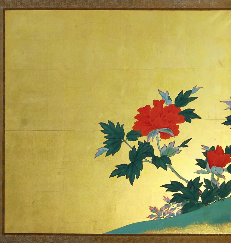 Japanese peonies, flowers symbol of spring: Japanese screen, of the 