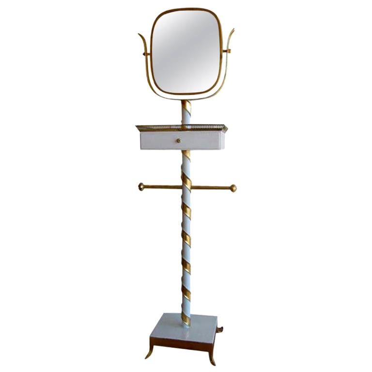 Gold Leaf, Lacquered Wood Swivel Mirror Stand Valet Mid-Century Modern Italian