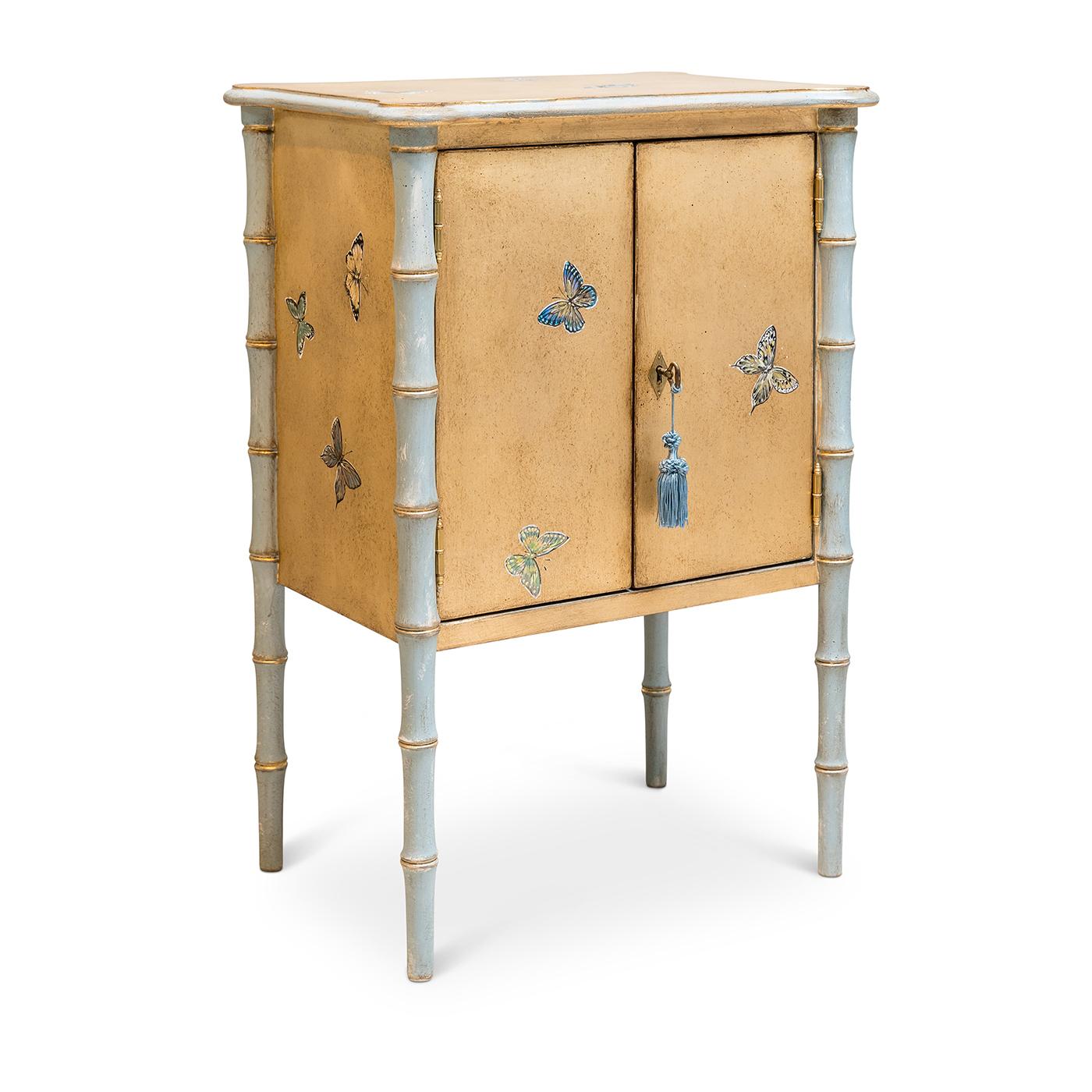 Italian Gold-Leaf Lombardia Bamboo Nightstand with Butterflies For Sale