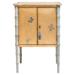 Gold-Leaf Lombardia Bamboo Nightstand with Butterflies
