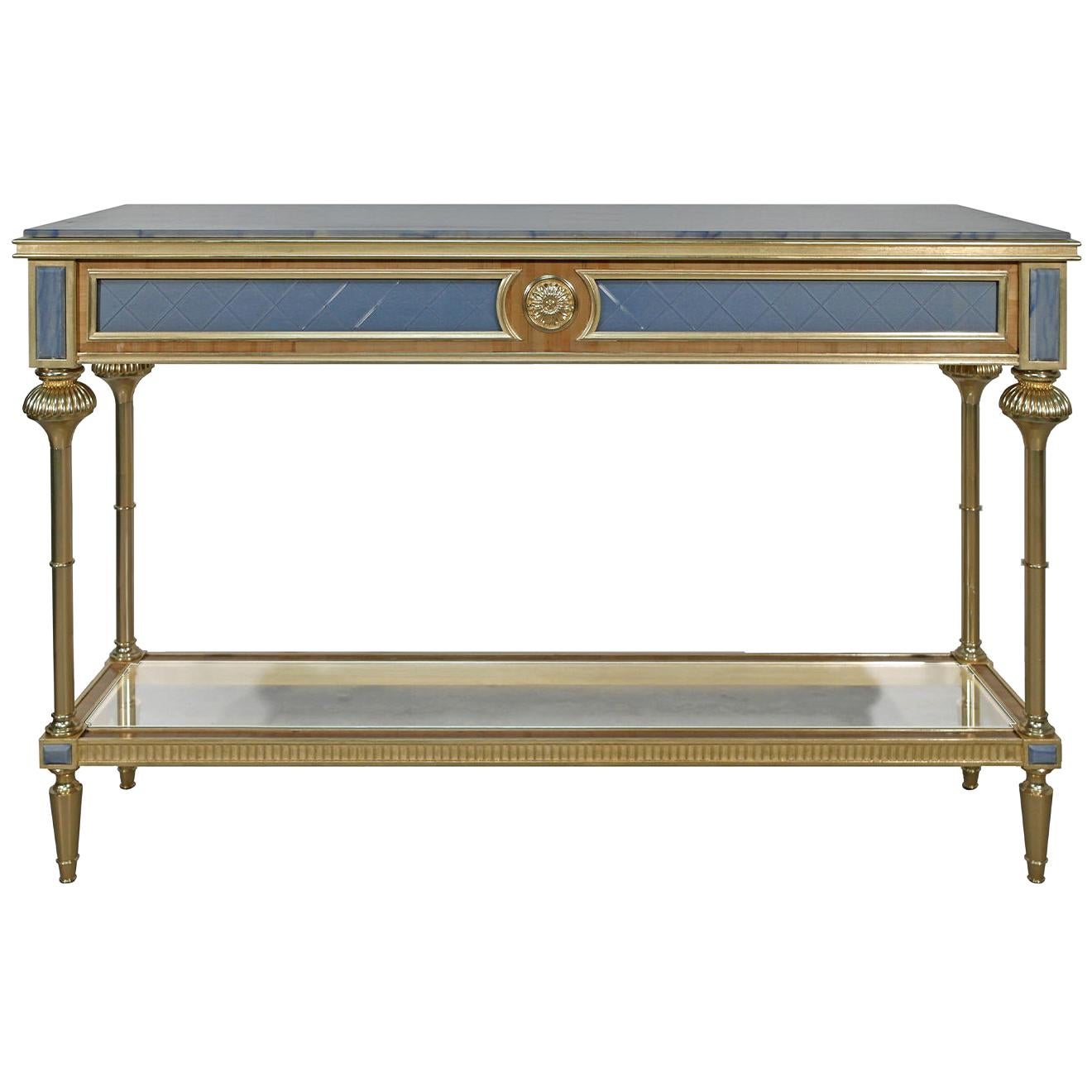 Gold Leaf Long Console Table For Sale