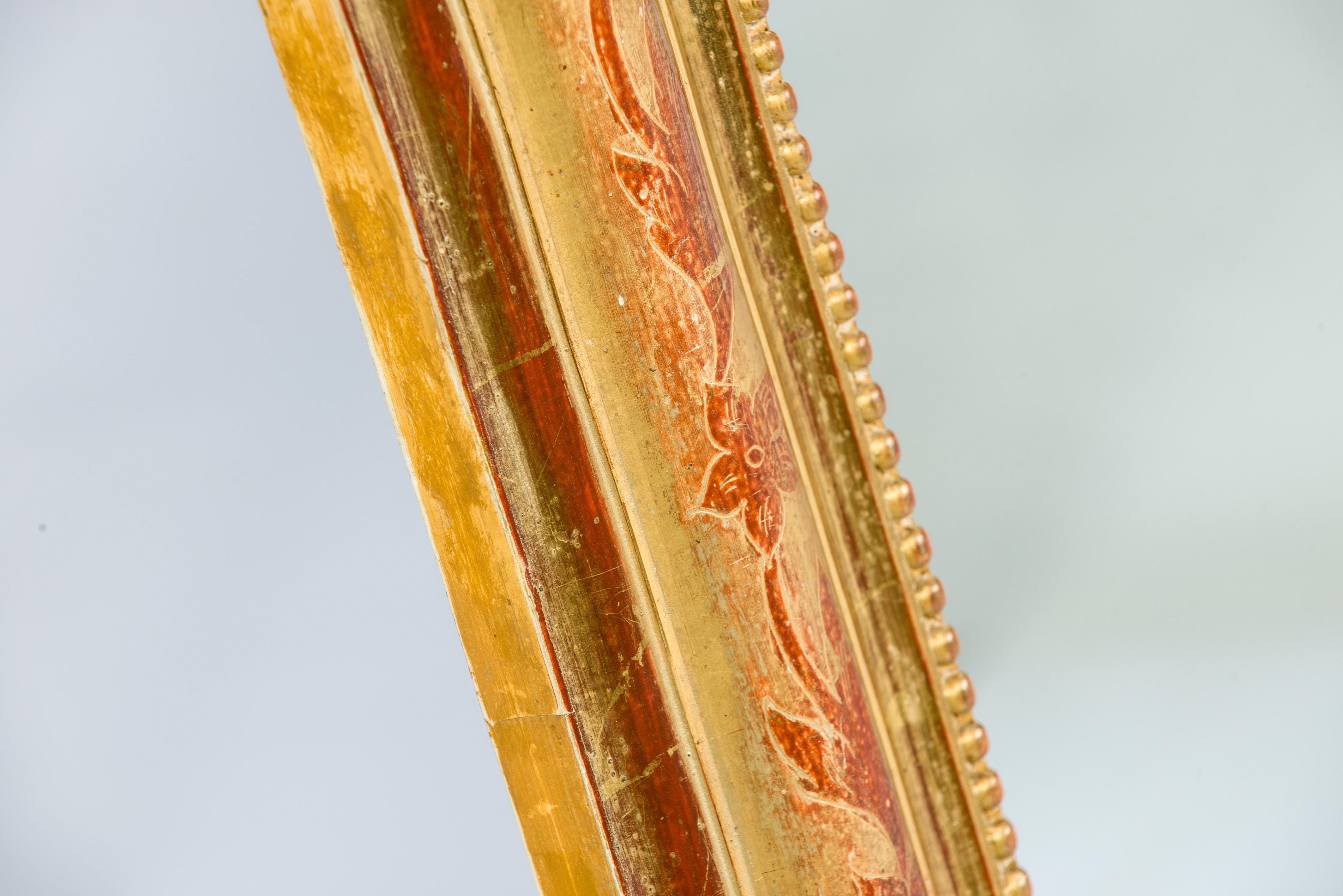Miroir Louis Philippe à feuilles d'or avec crête en vente 4