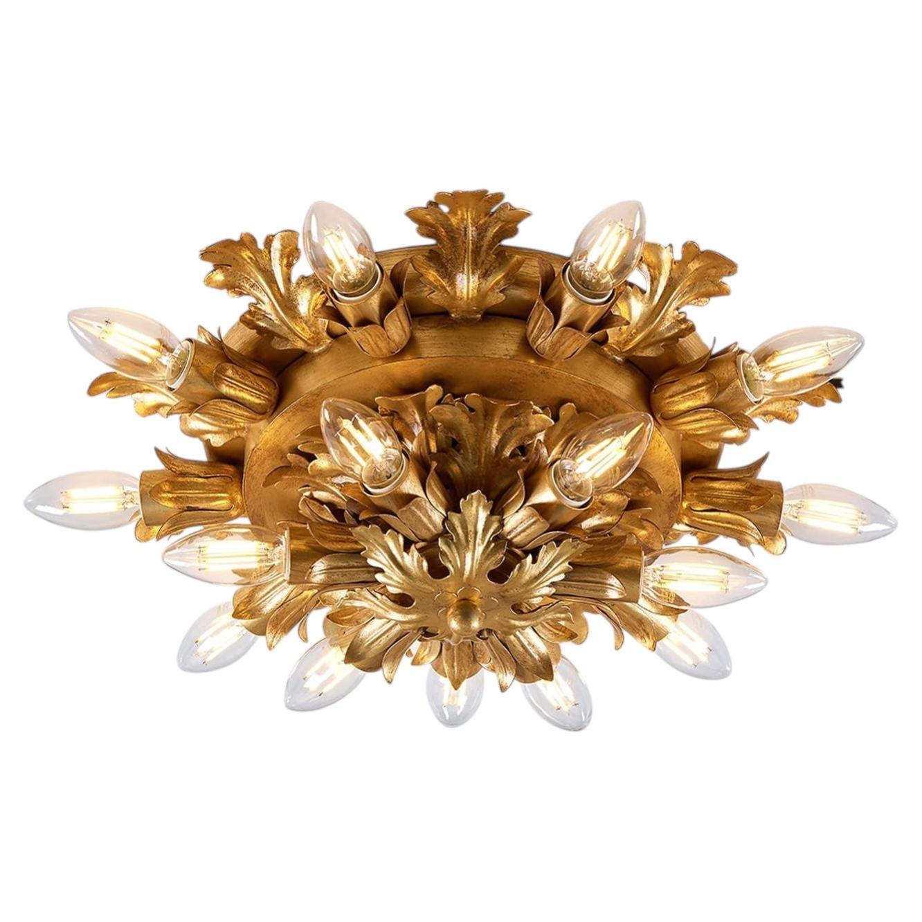 Gold Leaf Metal 15-light Ceiling Lamp