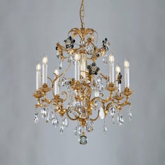 8-flammiger blattvergoldeter metall- und fumèkristall-blumenleuchter von Epoca Lampadari