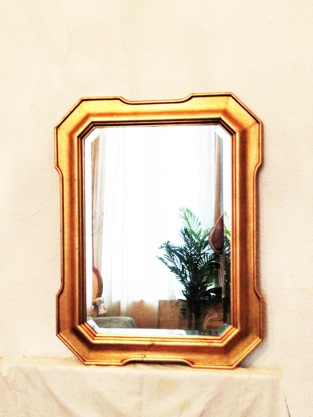 Mirror Gold Leaf Wood, With Beveled and Worn Glass, Horizontal or Vertical  70s For Sale 3
