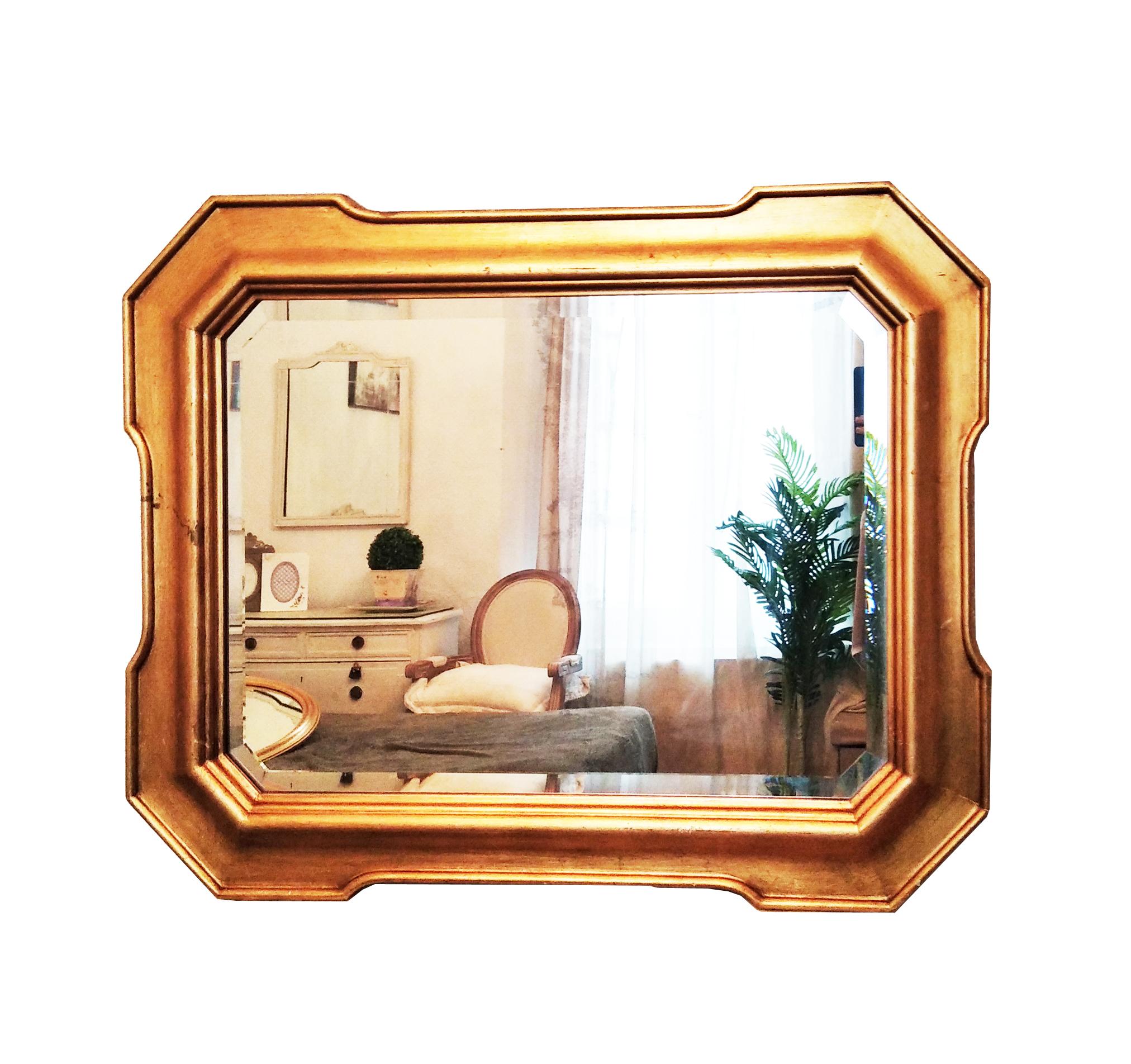 Spiegel Blattgold Wood, mit abgeschrägtem und abgenutztem Glas, horizontal oder vertikal  70s im Angebot 5