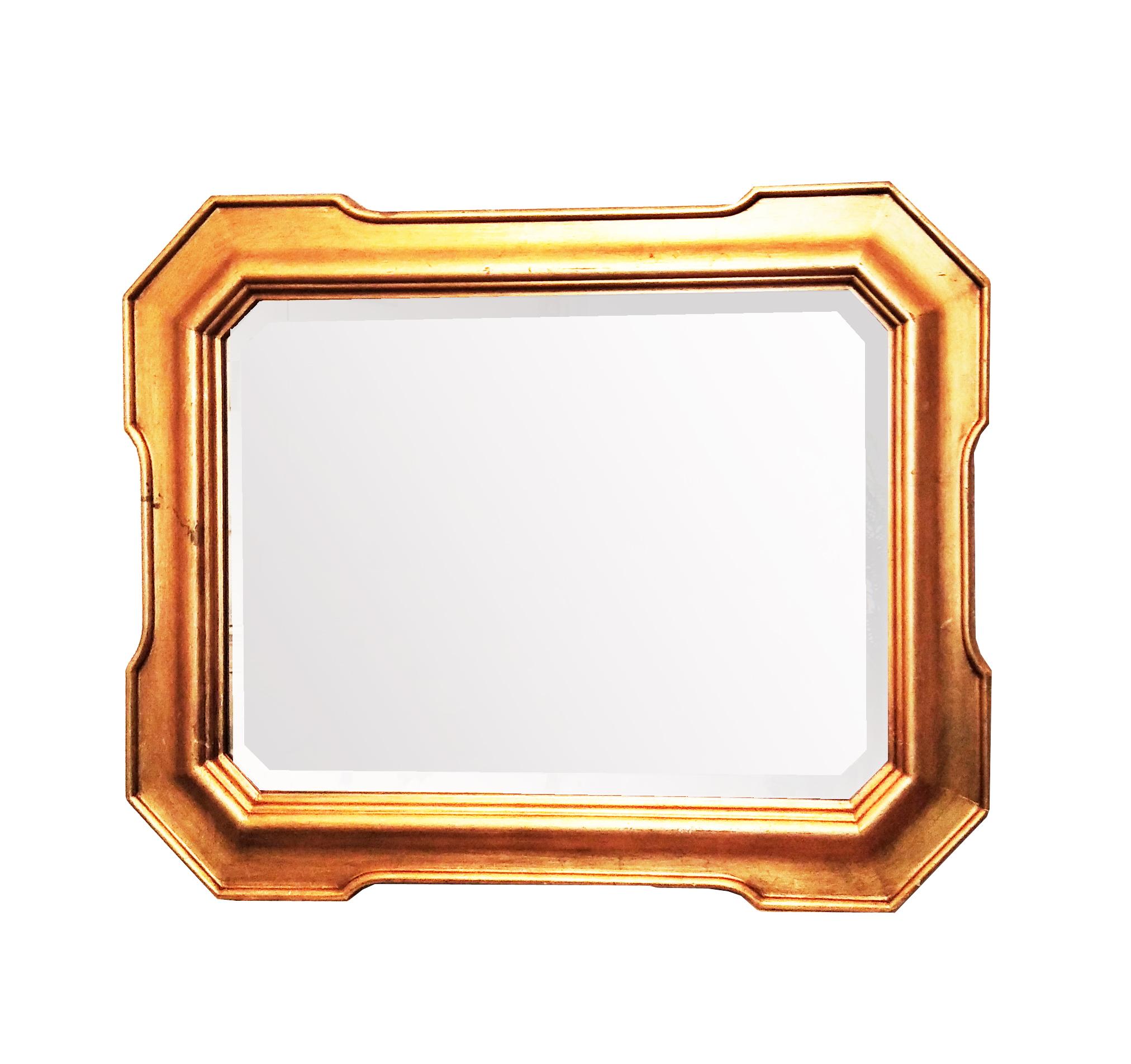 Mirror Gold Leaf Wood, With Beveled and Worn Glass, Horizontal or Vertical  70s For Sale 8