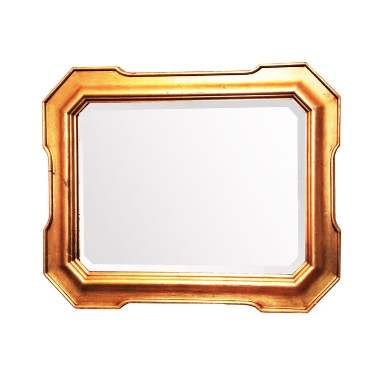 Mirror Gold Leaf Wood, With Beveled and Worn Glass,Horizontal or Vertical  70s For Sale 8