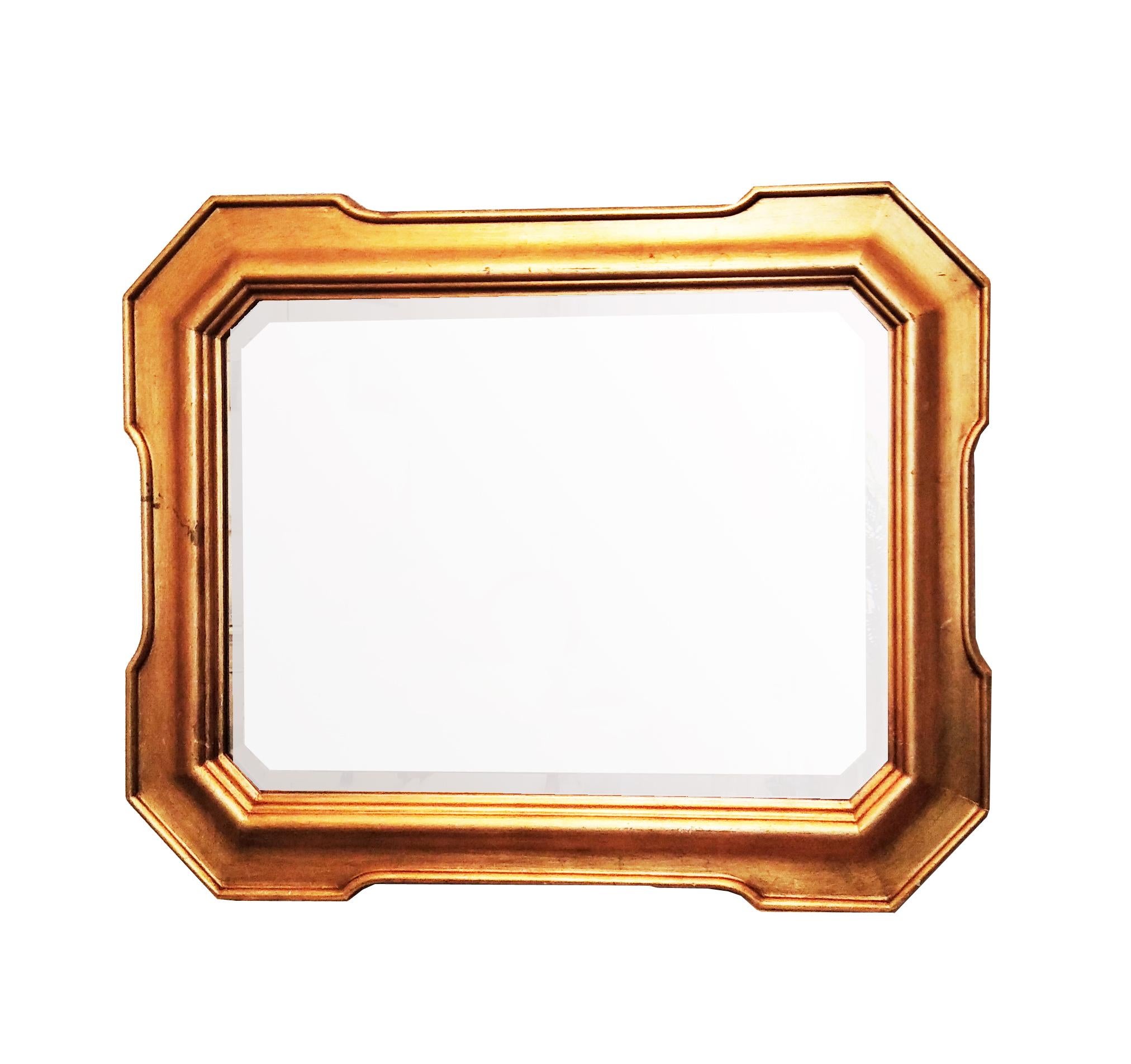 Mirror Gold Leaf Wood, With Beveled and Worn Glass, Horizontal or Vertical  70s For Sale 2