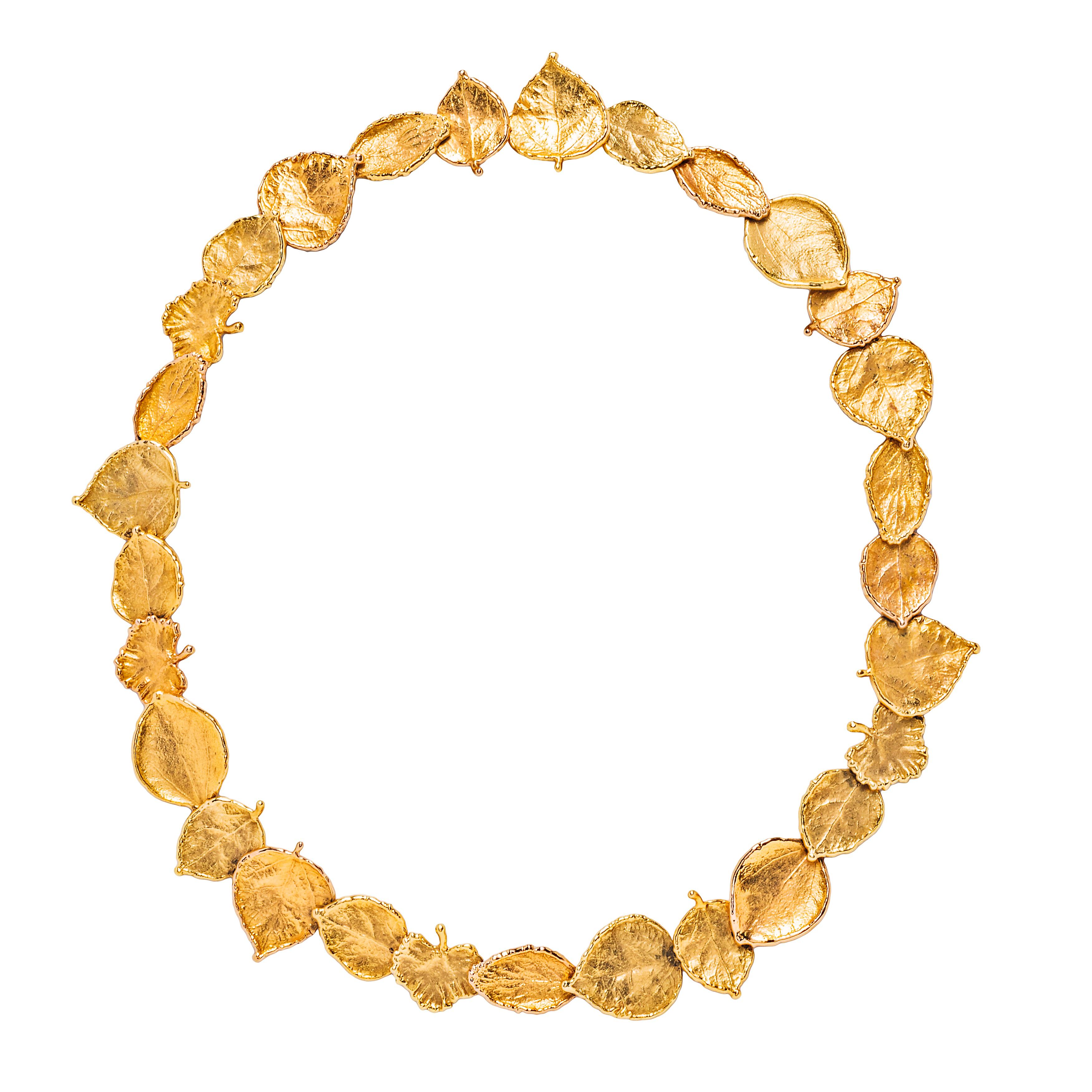 Gold Leaf Necklace, Bracelet and Earring Suite For Sale at 1stDibs