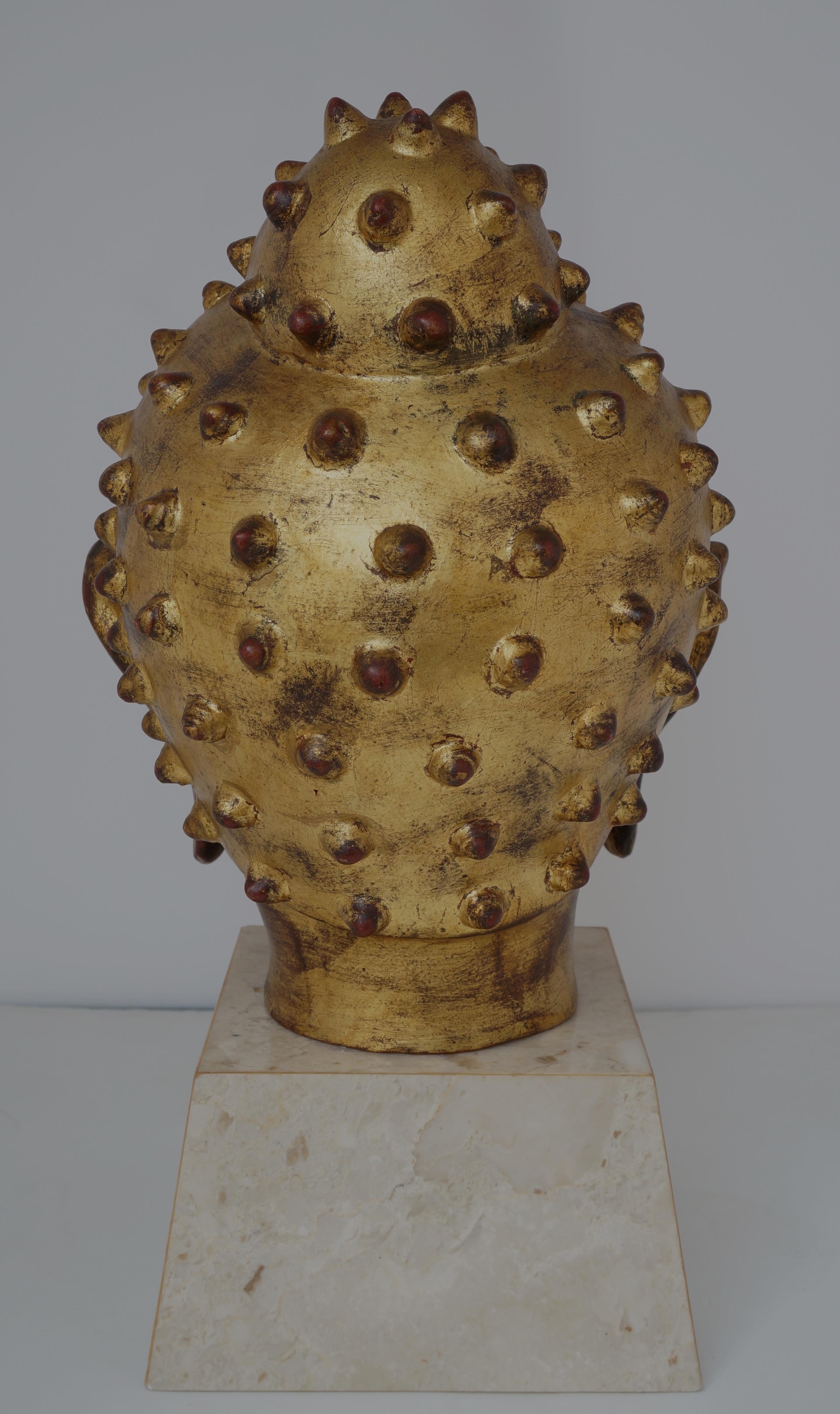 Italian Gold Leaf on Terracotta Buddha Head For Sale