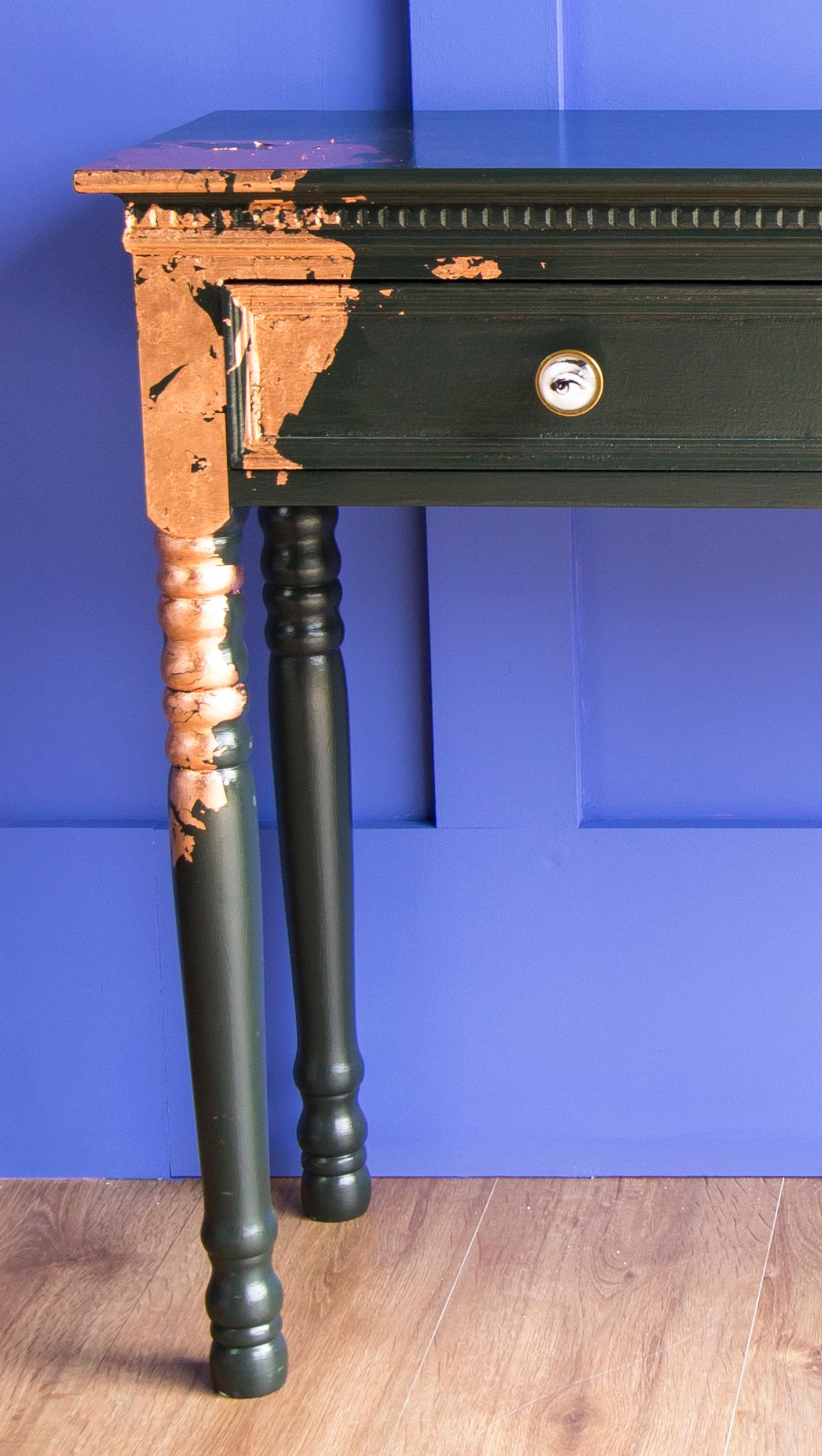 Late 20th Century Gold Leaf Painted Console Table with Turned Country Style Legs in Studio Green