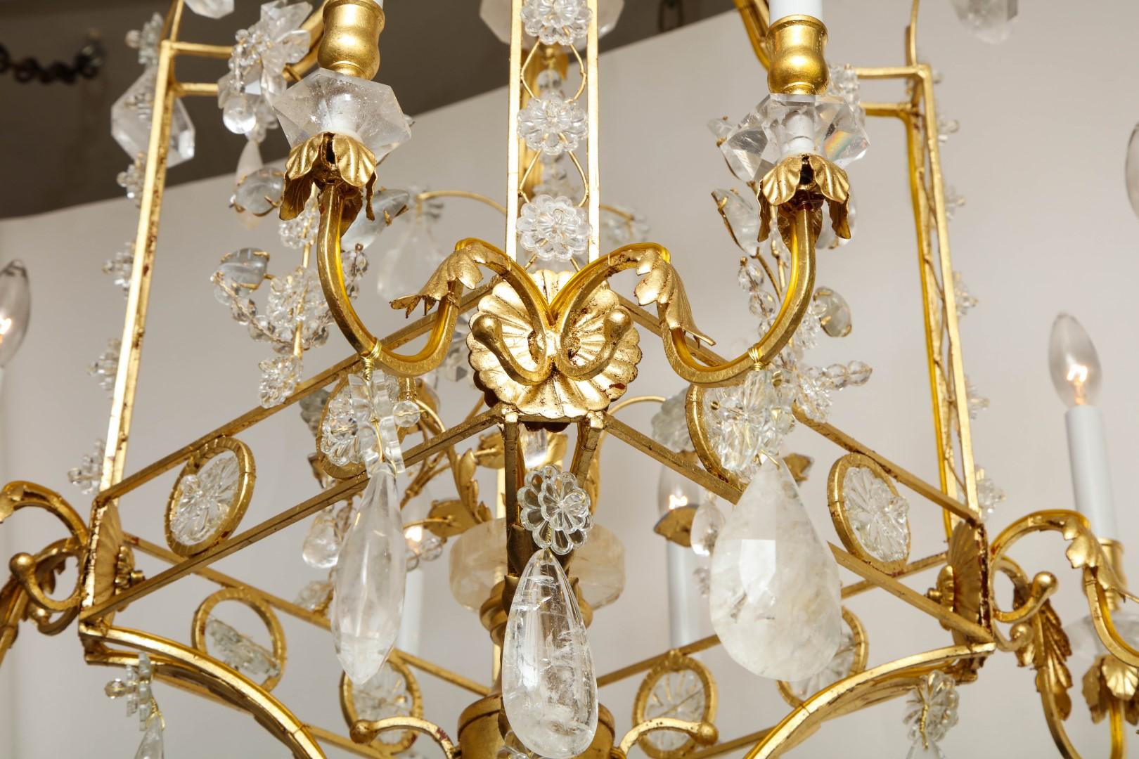 Louis XVI Style Rock Crystal Chandelier, Gold Gilt Metal Finish, New 2