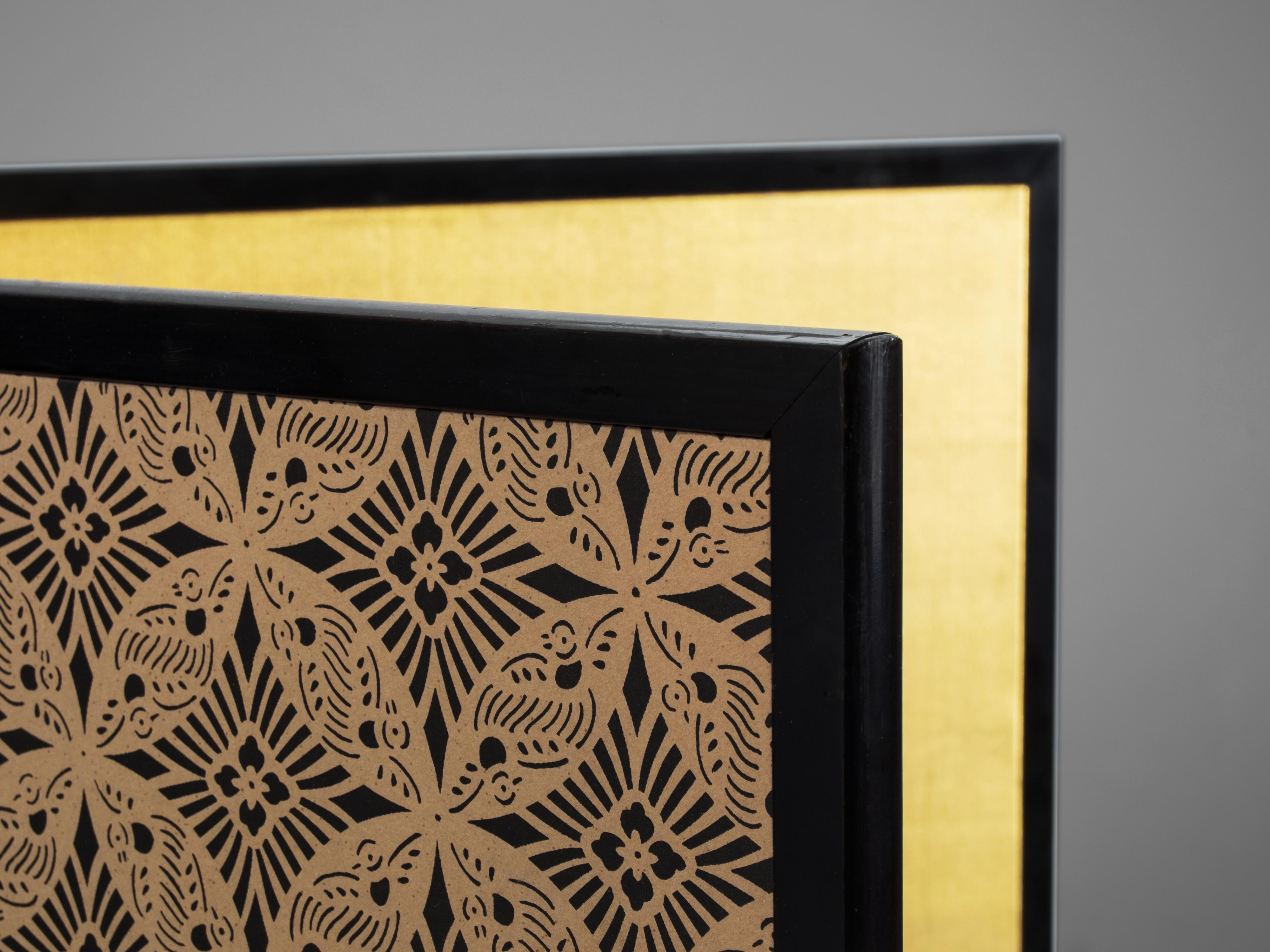 Blattgold-Raumteiler oder Raumteiler mit zwei Tafeln (Moderne der Mitte des Jahrhunderts) im Angebot