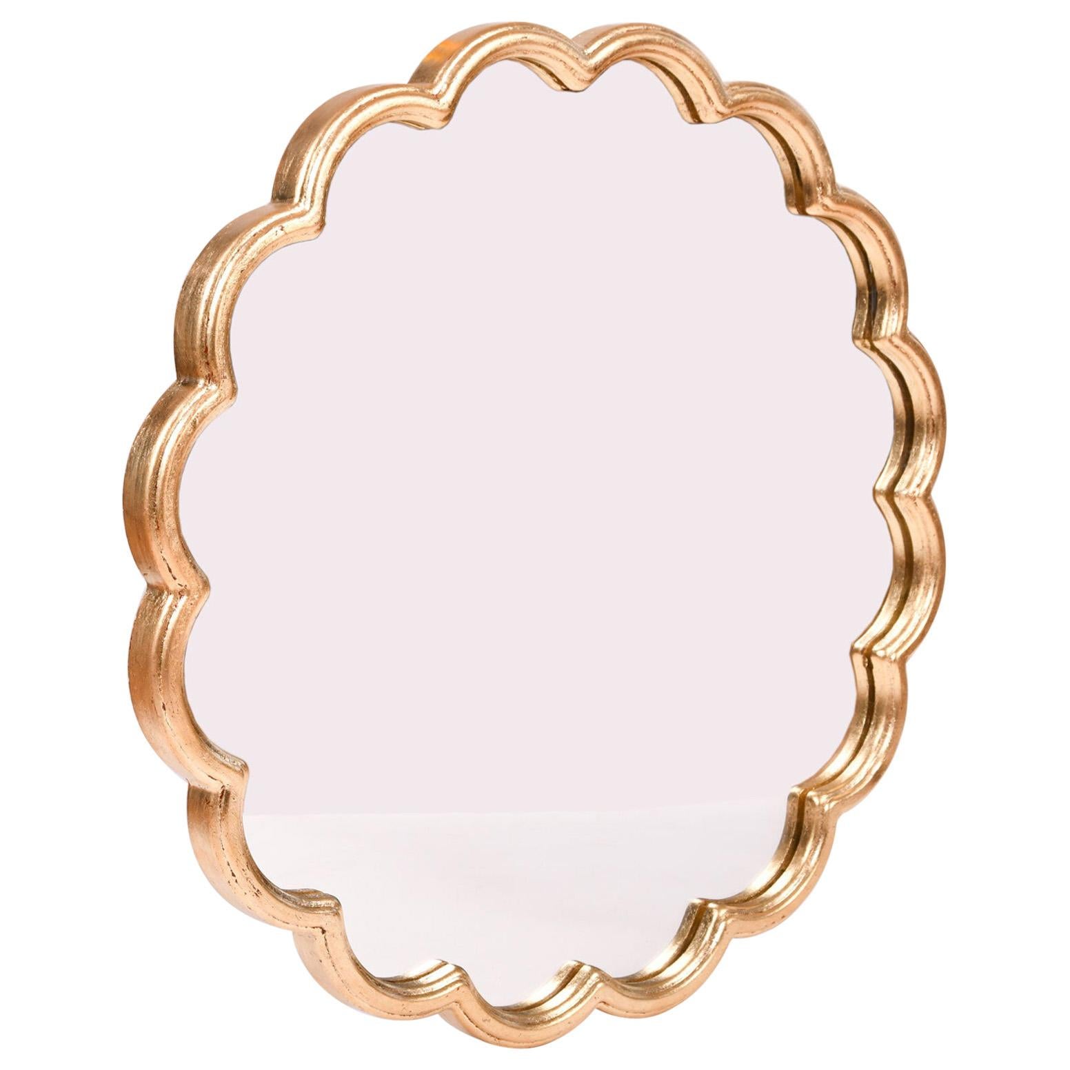 HAND GOLD LEAF SCALLOP ROUND FRAME VARIOUS SIZES BEVELED MIRROR AVAILABLE 