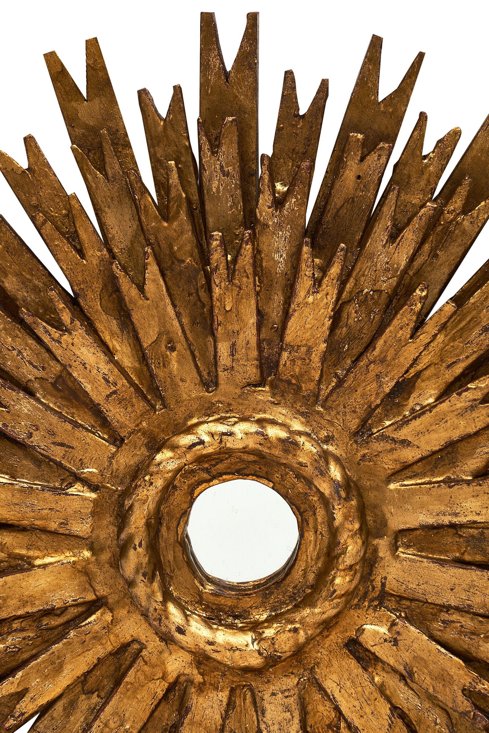 Gold Leaf Sunburst Mirror In Good Condition In Austin, TX