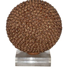 Gold Leaf Trimmed Terracotta Sphere Single Lamp, France, Contemporary