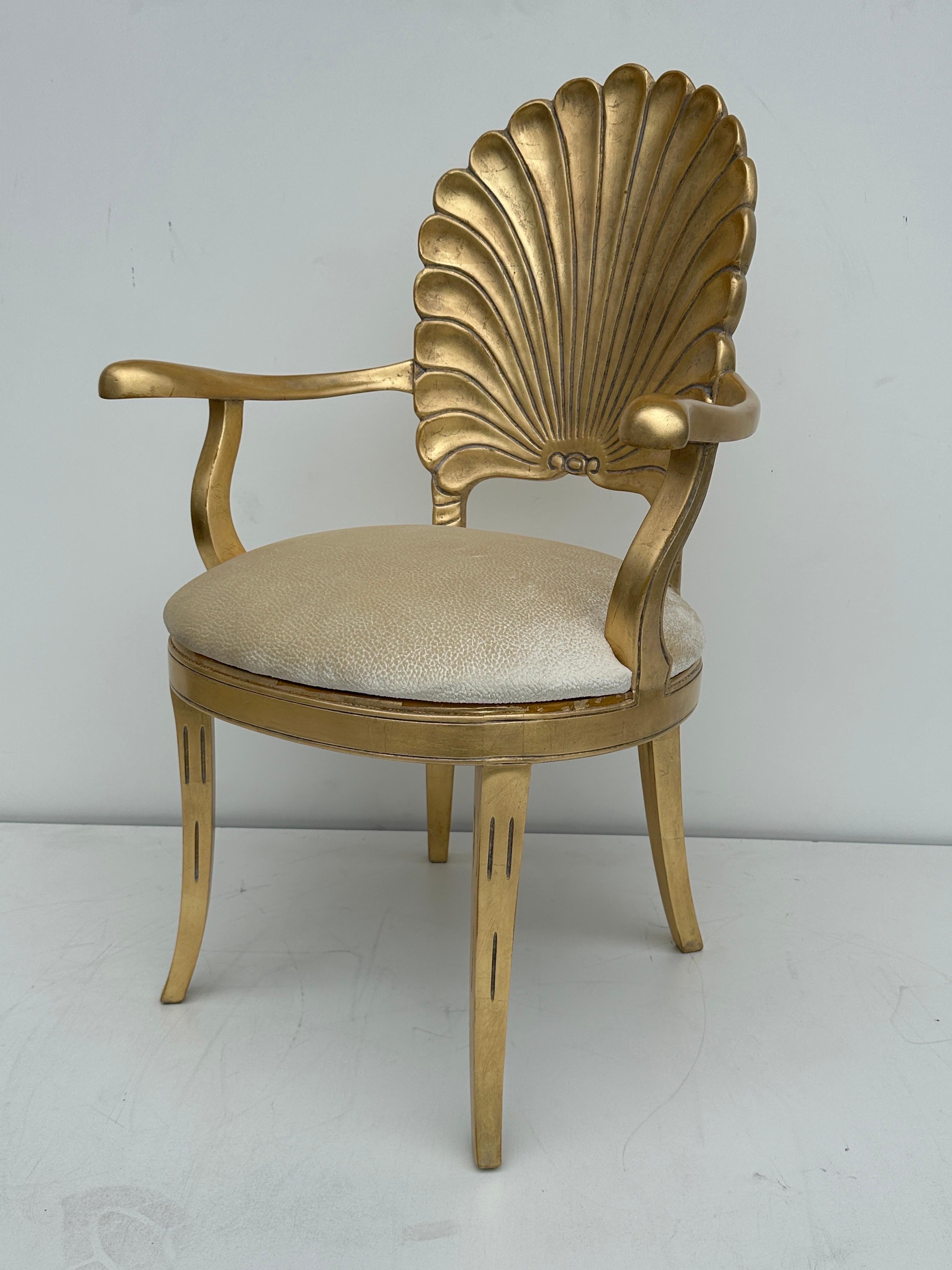 Rococo Gold Leaf Venetian Grotto Style Shell Back Chair For Sale