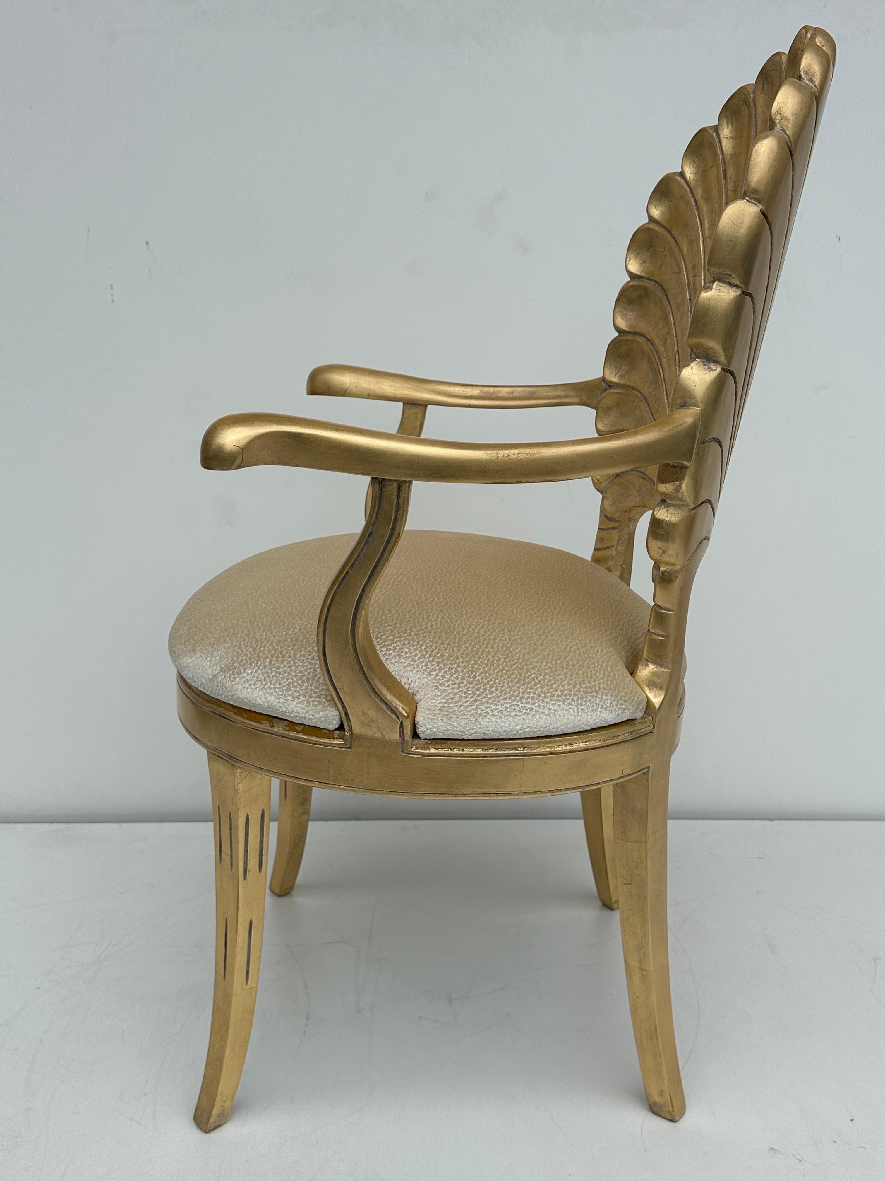 Spanish Gold Leaf Venetian Grotto Style Shell Back Chair For Sale