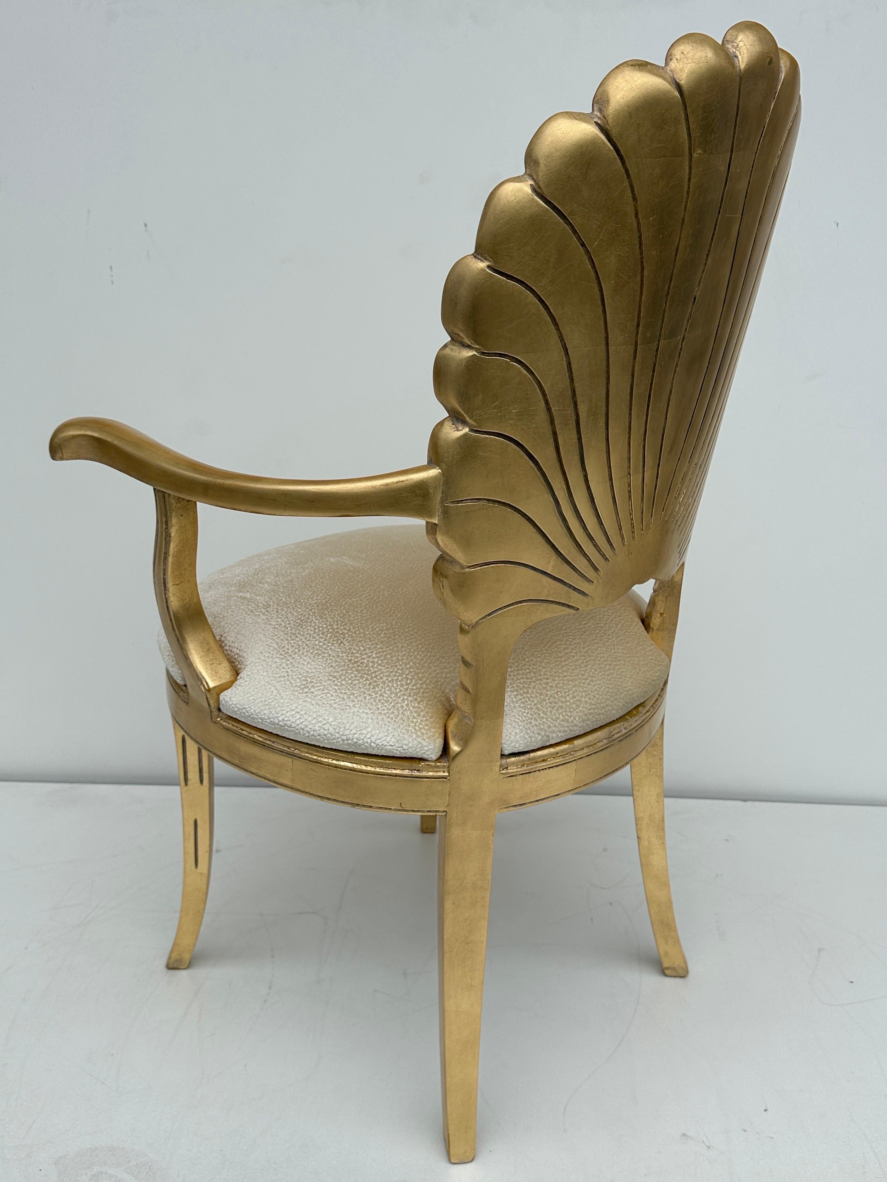 Gilt Gold Leaf Venetian Grotto Style Shell Back Chair For Sale