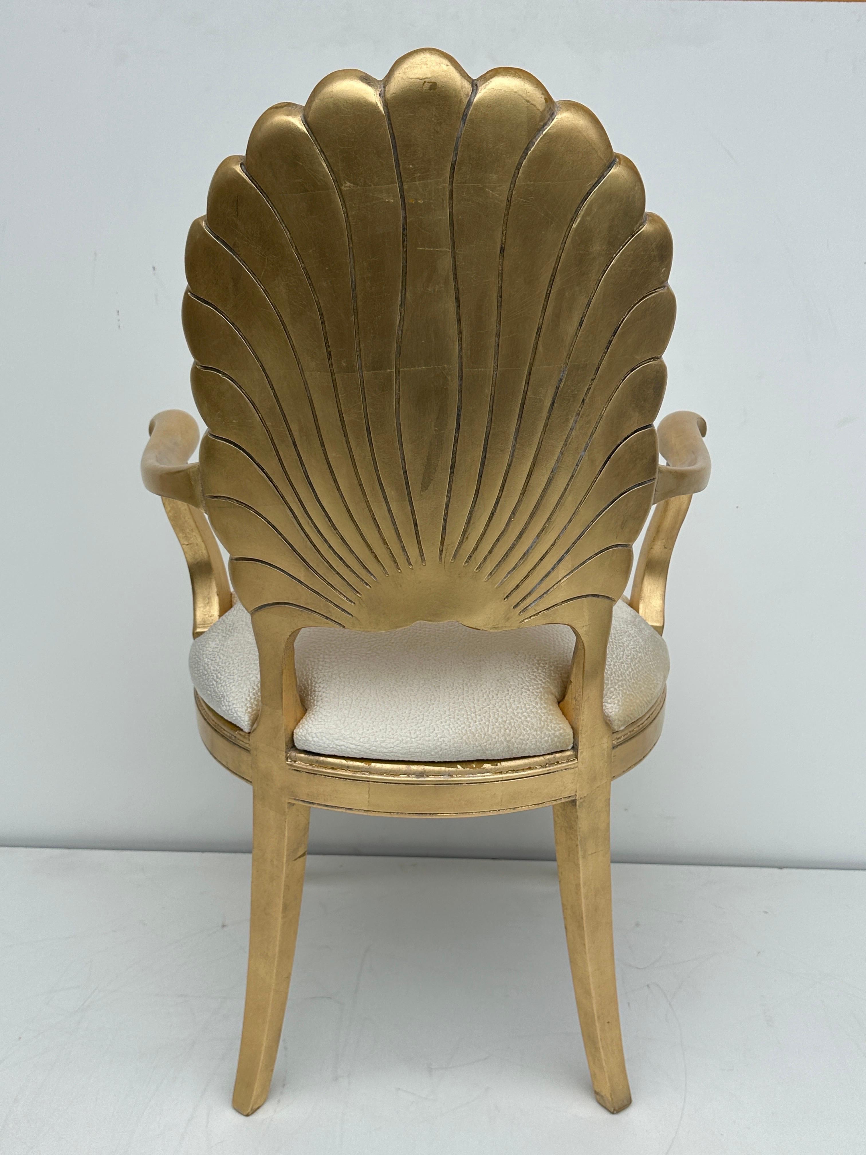 Gold Leaf Venetian Grotto Style Shell Back Chair In Good Condition For Sale In North Hollywood, CA