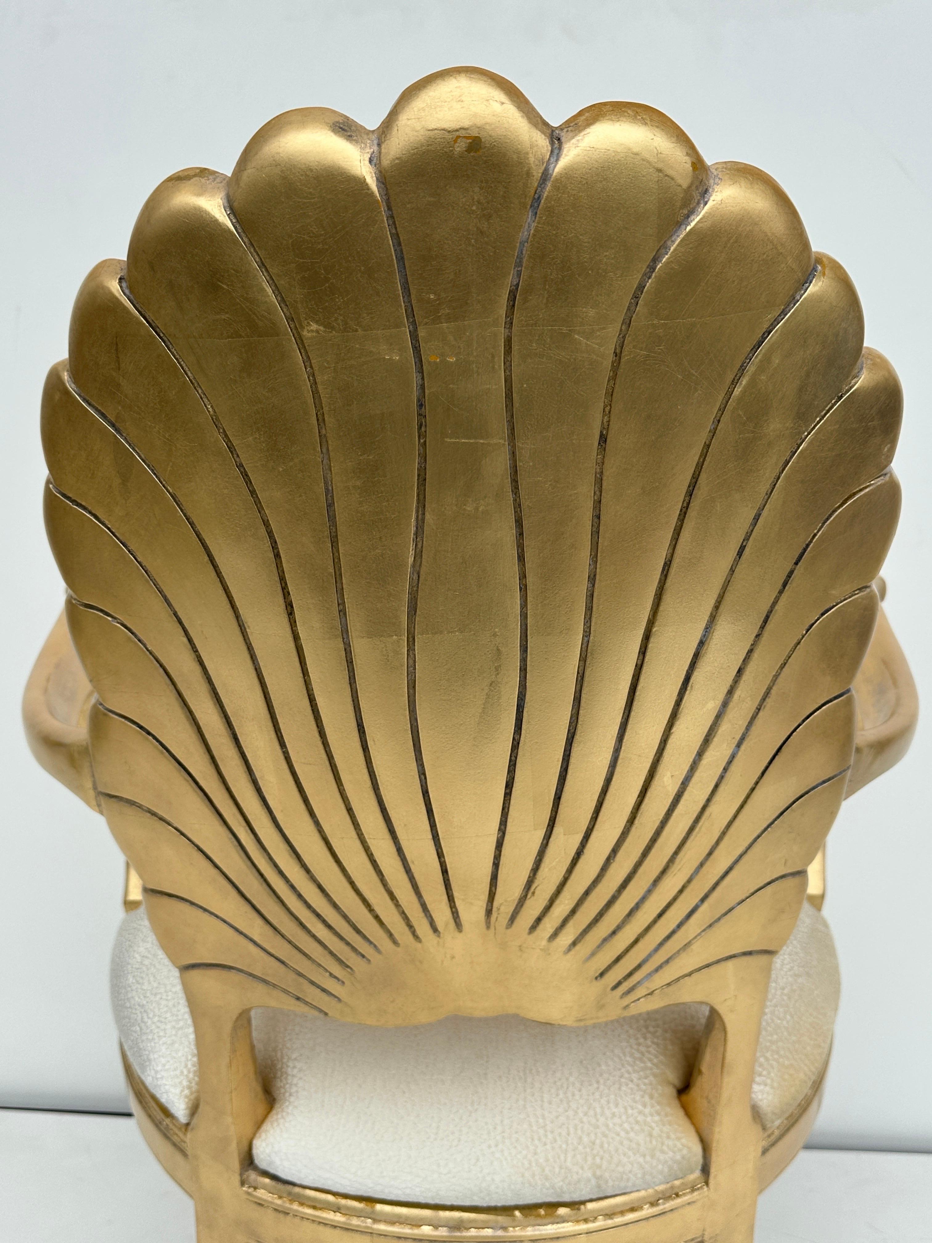 Late 20th Century Gold Leaf Venetian Grotto Style Shell Back Chair For Sale
