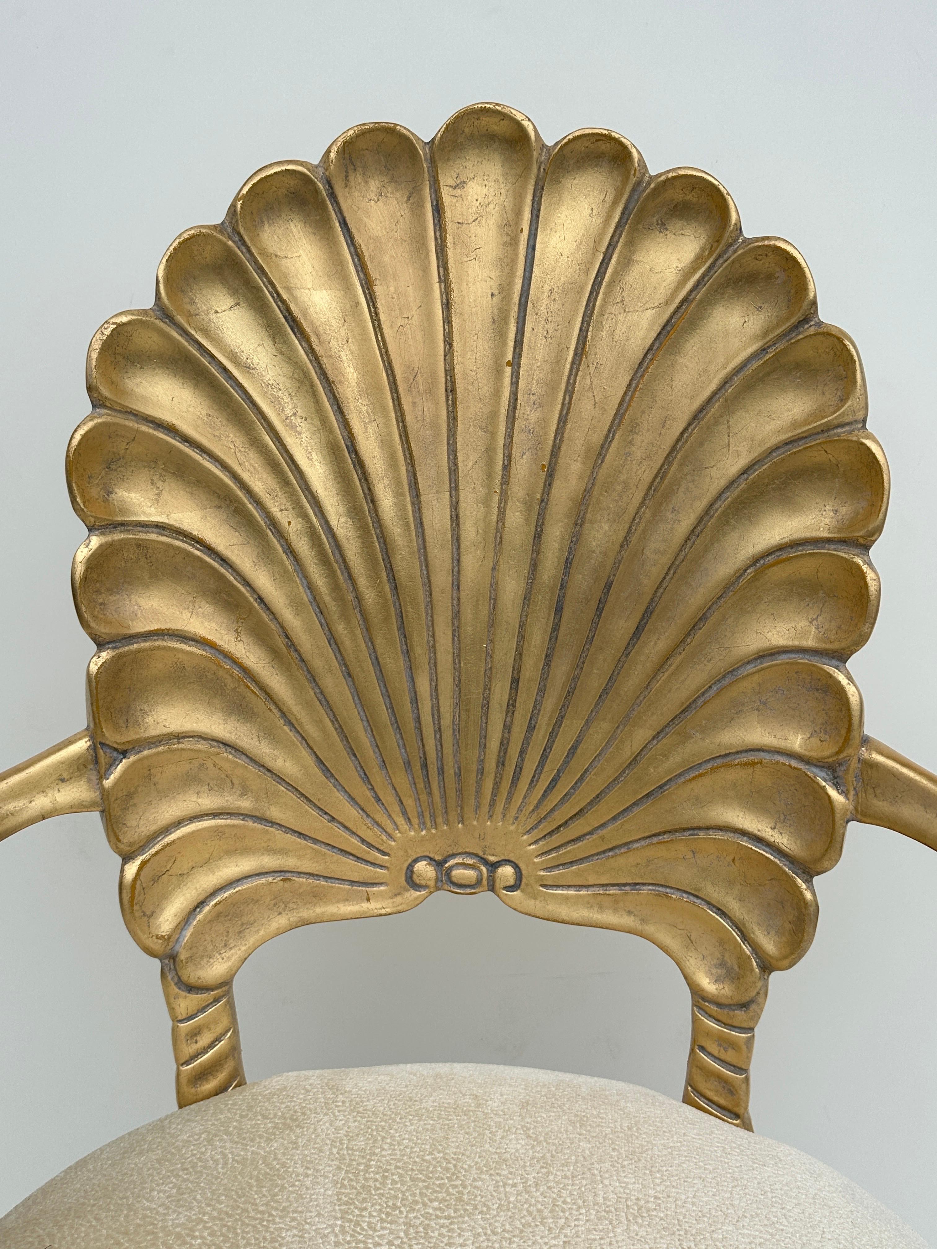 Wood Gold Leaf Venetian Grotto Style Shell Back Chair For Sale