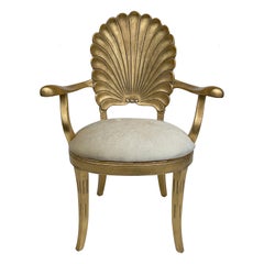Sedia veneziana con schienale a conchiglia in foglia d'oro