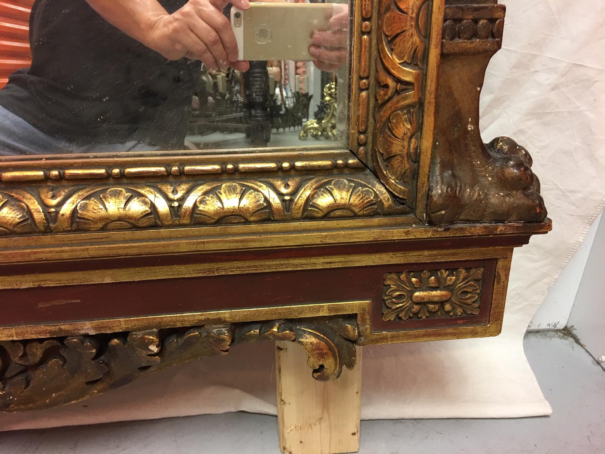 Gold Leaf Wood Carved Mirror with Figures on Each Side and Top Shell, circa 1890 3