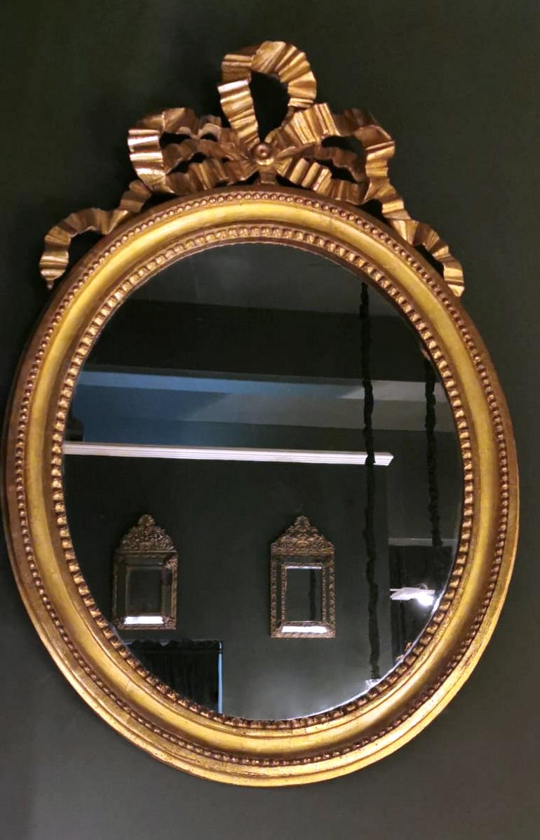 Gilt Louis XVI French Gold Leaf Wood Mirror
