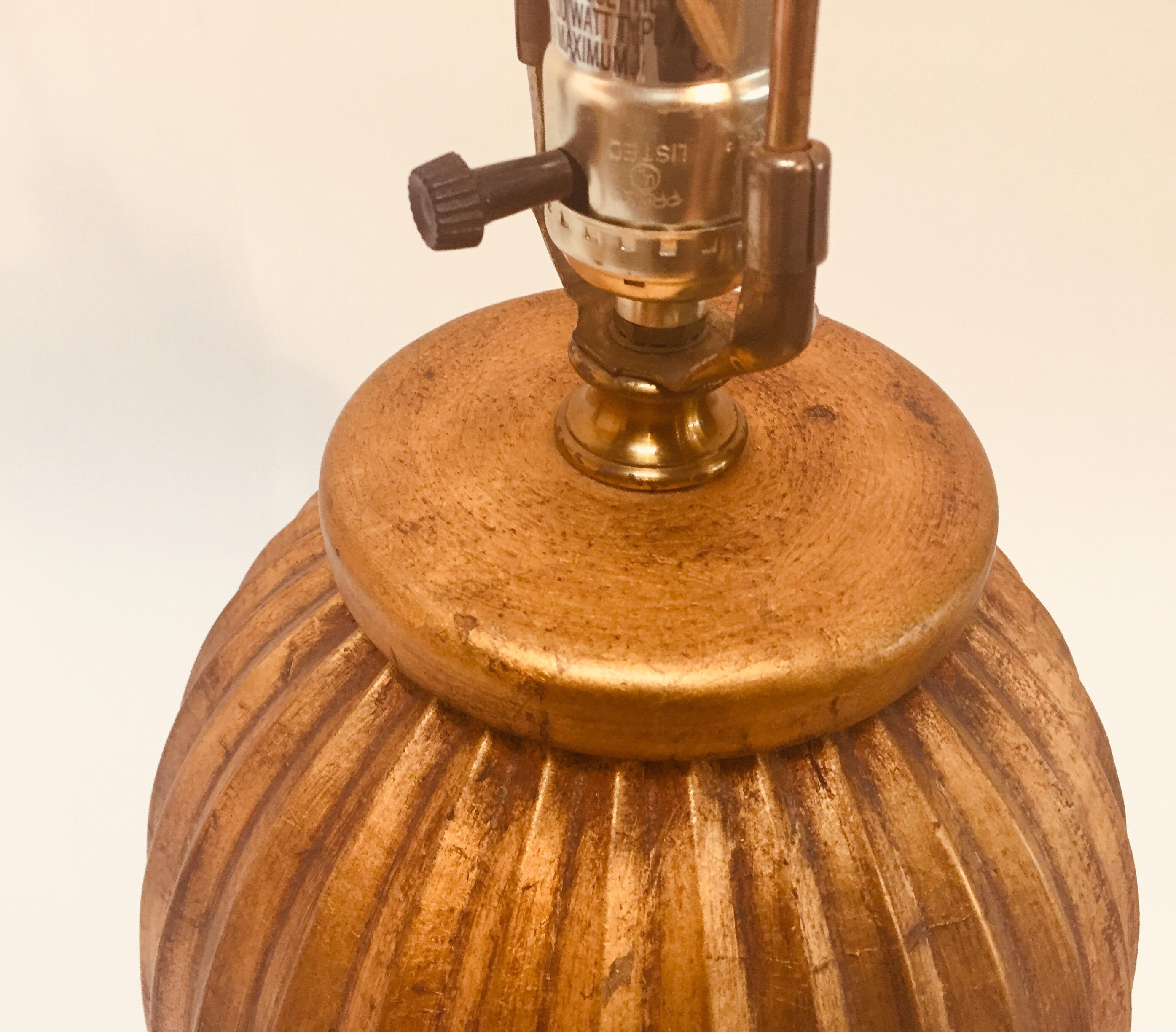 Late 20th Century Gold-Leafed Melon Shape Table Lamp