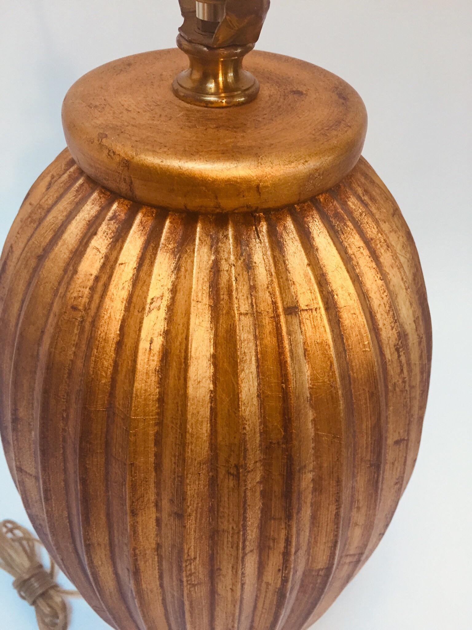 Wood Gold-Leafed Melon Shape Table Lamp