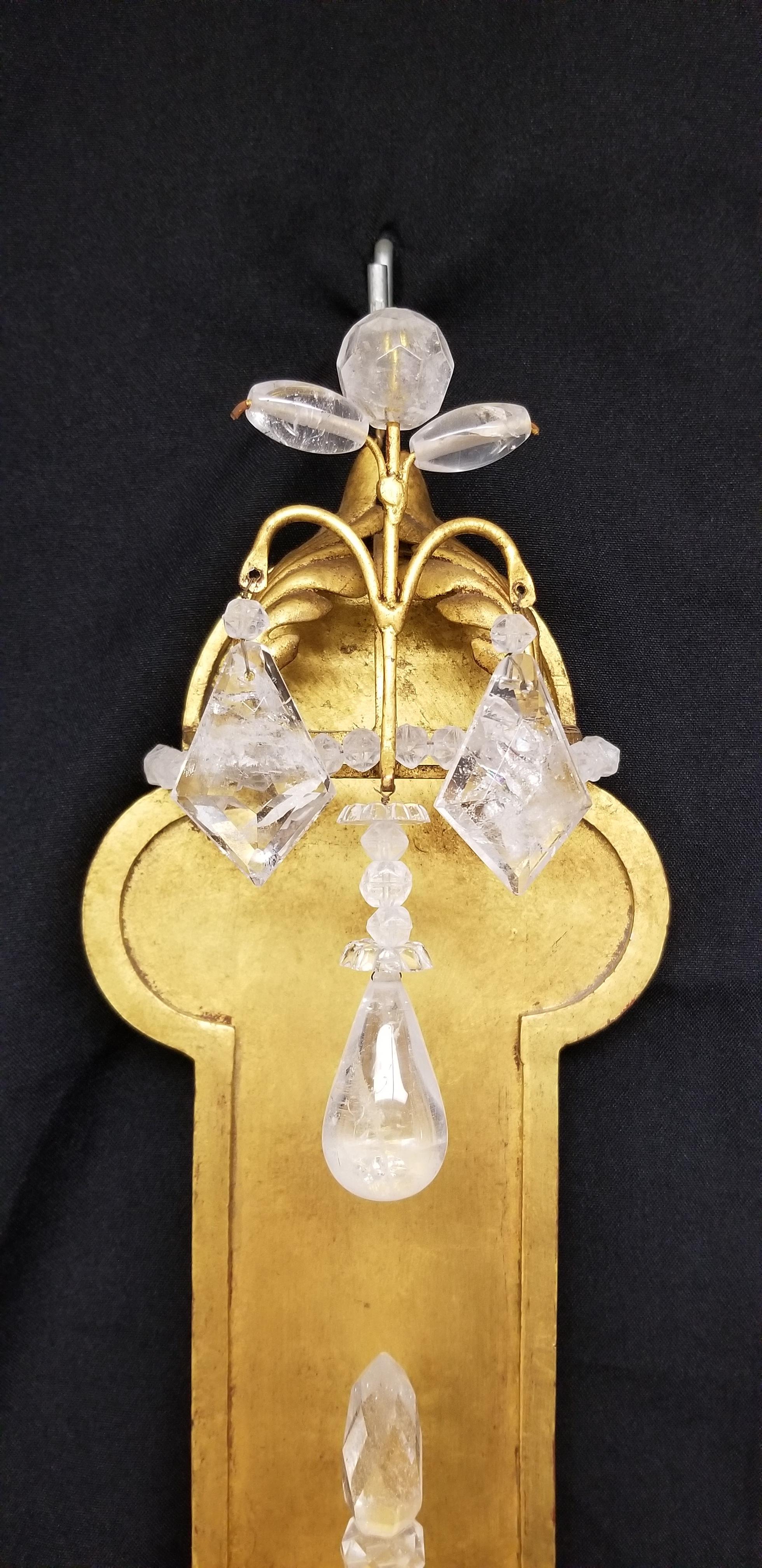 Gold Leafed Rock Crystal Sconces For Sale 3