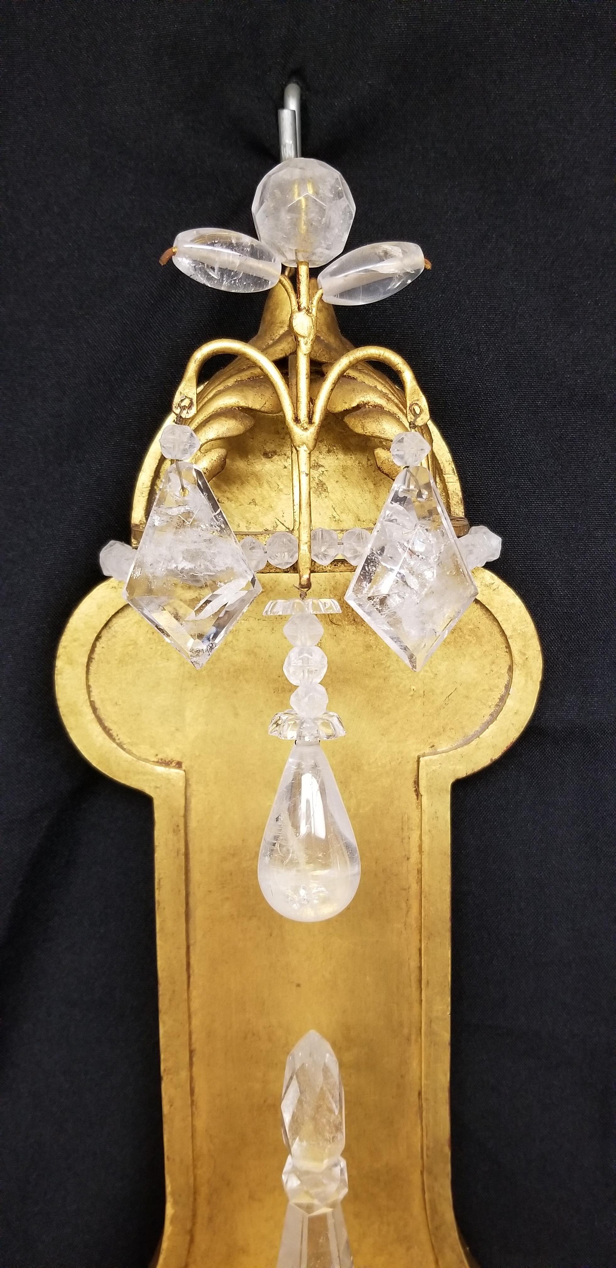 Gold Leafed Rock Crystal Sconces For Sale 7