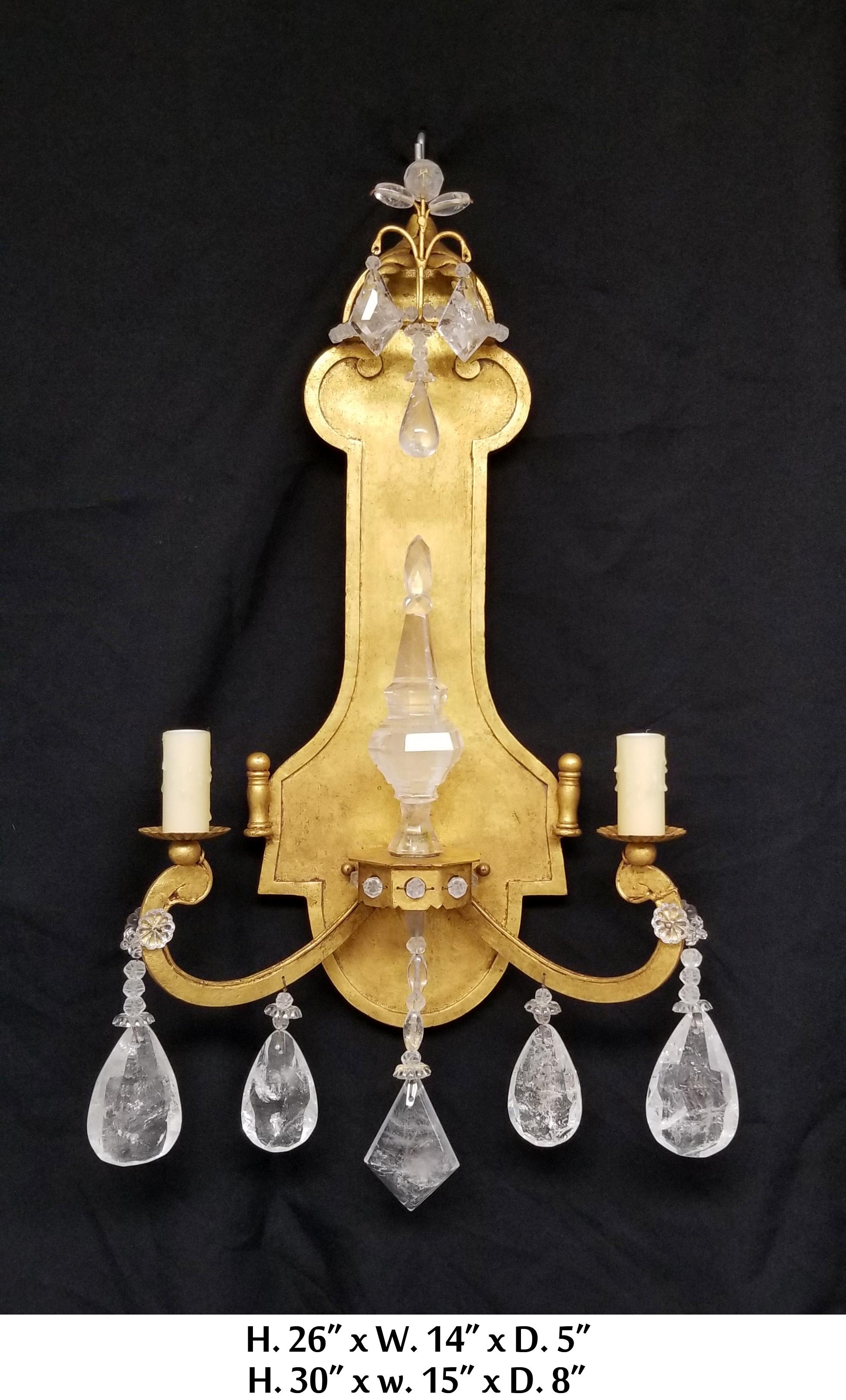 Hand-Crafted Gold Leafed Rock Crystal Sconces For Sale