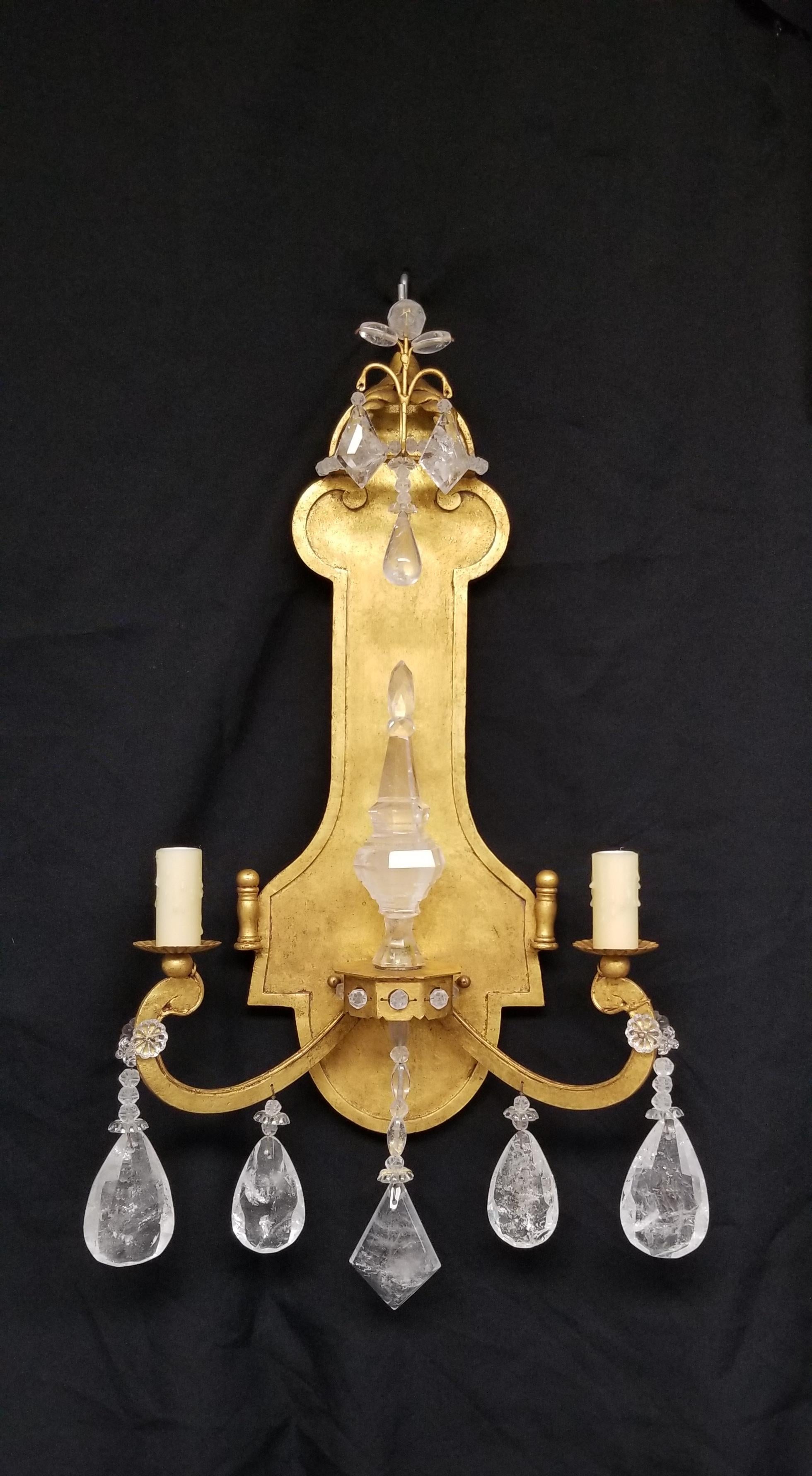Contemporary Gold Leafed Rock Crystal Sconces For Sale