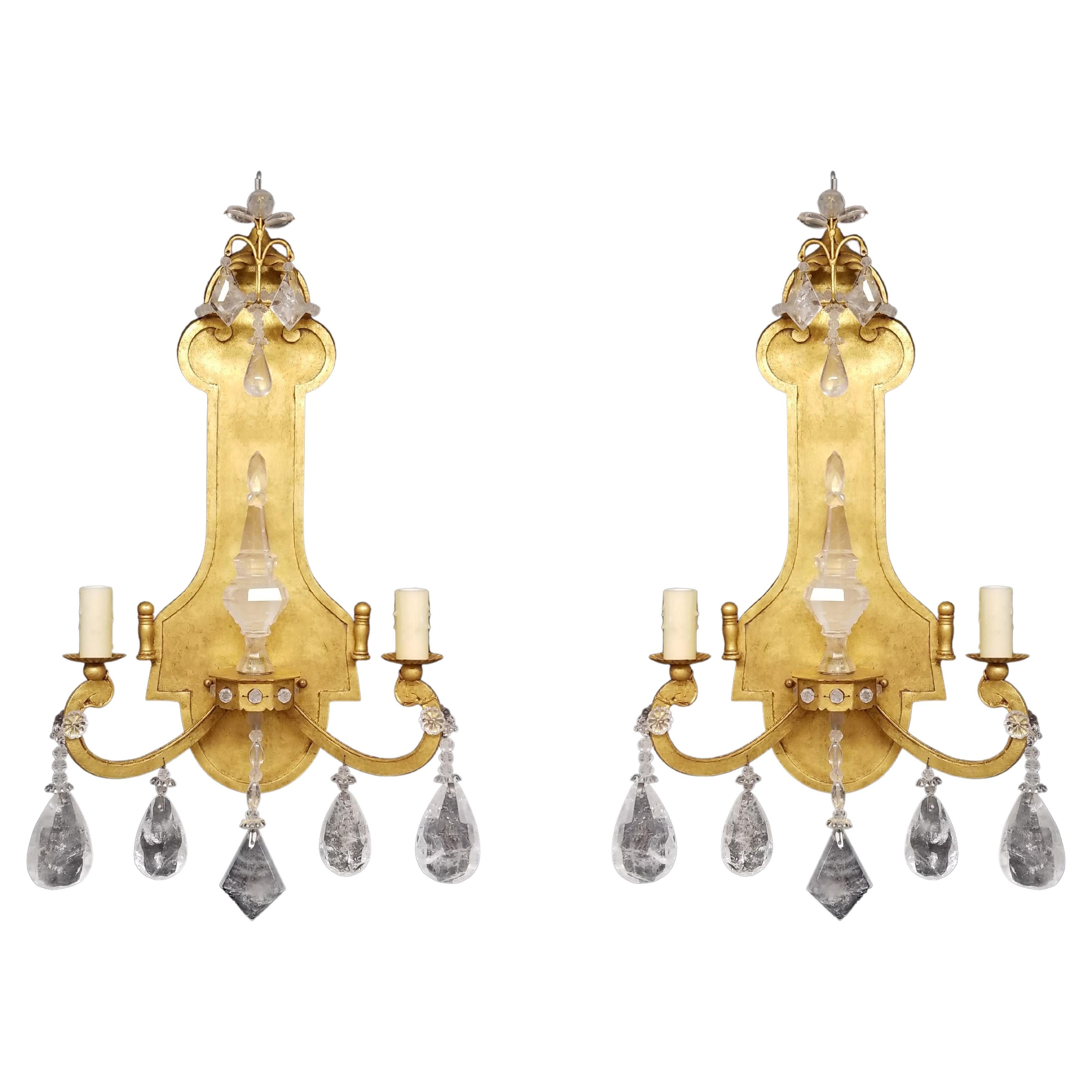 Gold Leafed Rock Crystal Sconces For Sale