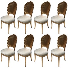 Chaises de salle à manger de style grotte vénitien en coquillage et cuir doré