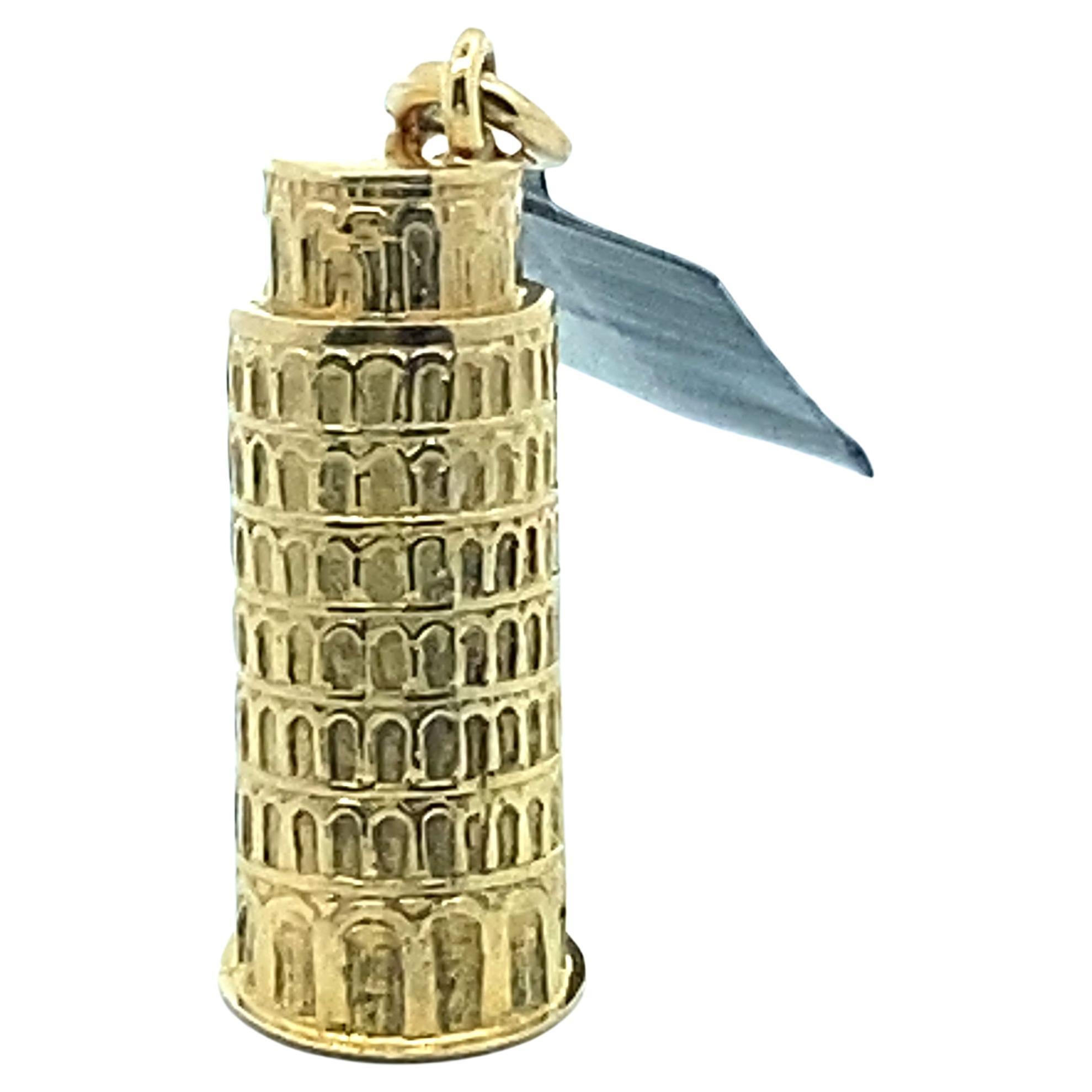 Gold Leaning Tower of Pisa Charm Pendant For Sale