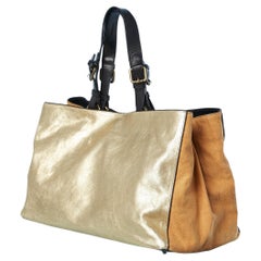 Gold leather and orange cotton shopping bag Dries Van Noten 