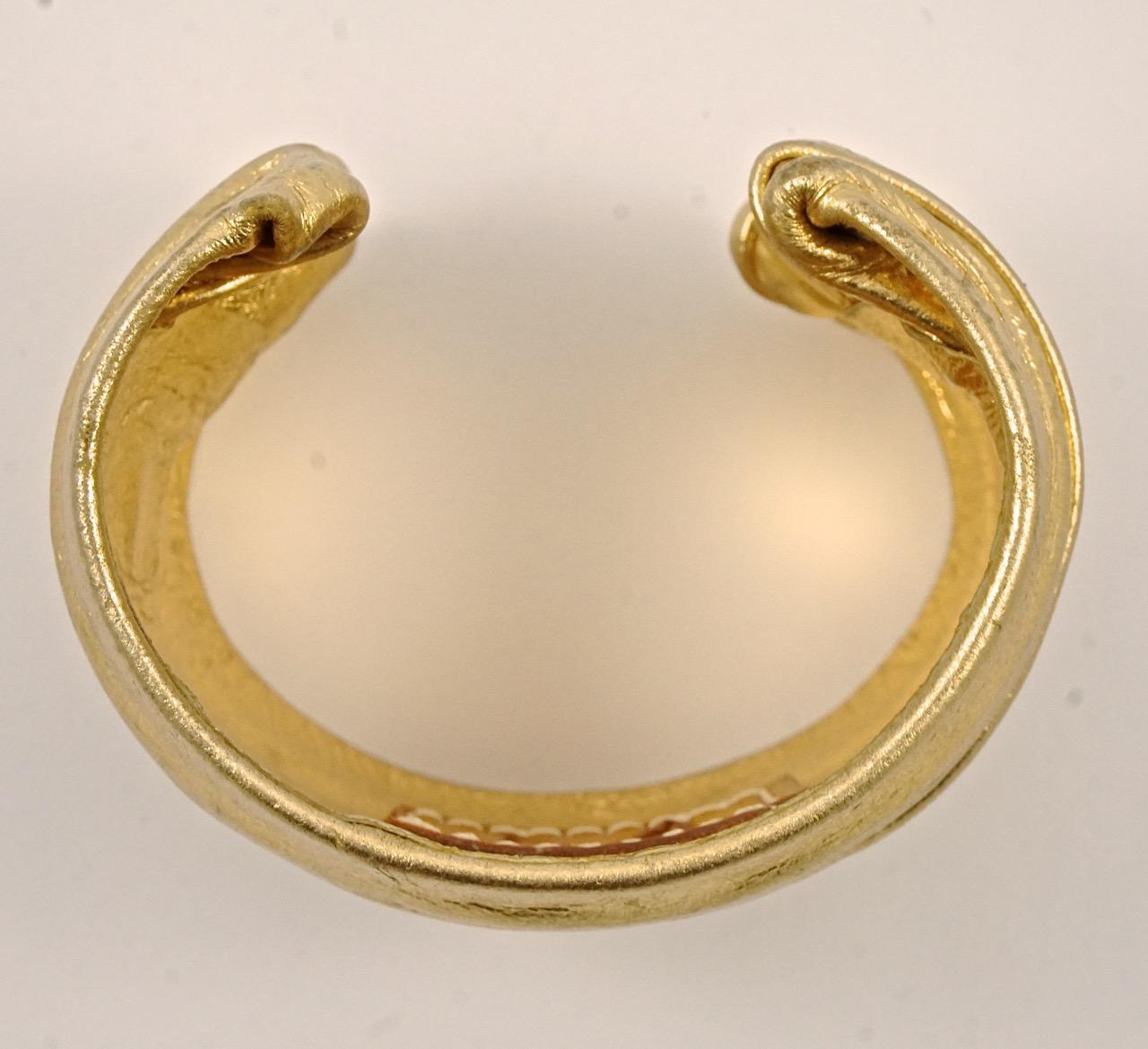 Gold Leather Covered Bangle Cuff Bracelet circa 1970s 1