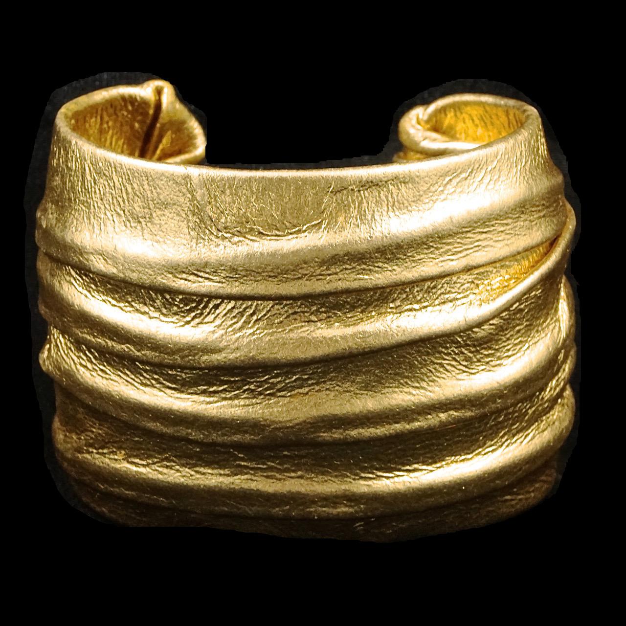 Gold Leather Covered Bangle Cuff Bracelet circa 1970s 2