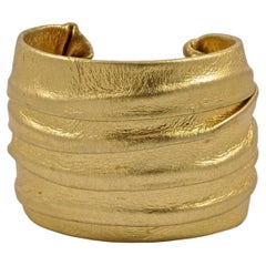 Vintage Gold Leather Covered Bangle Cuff Bracelet circa 1970s