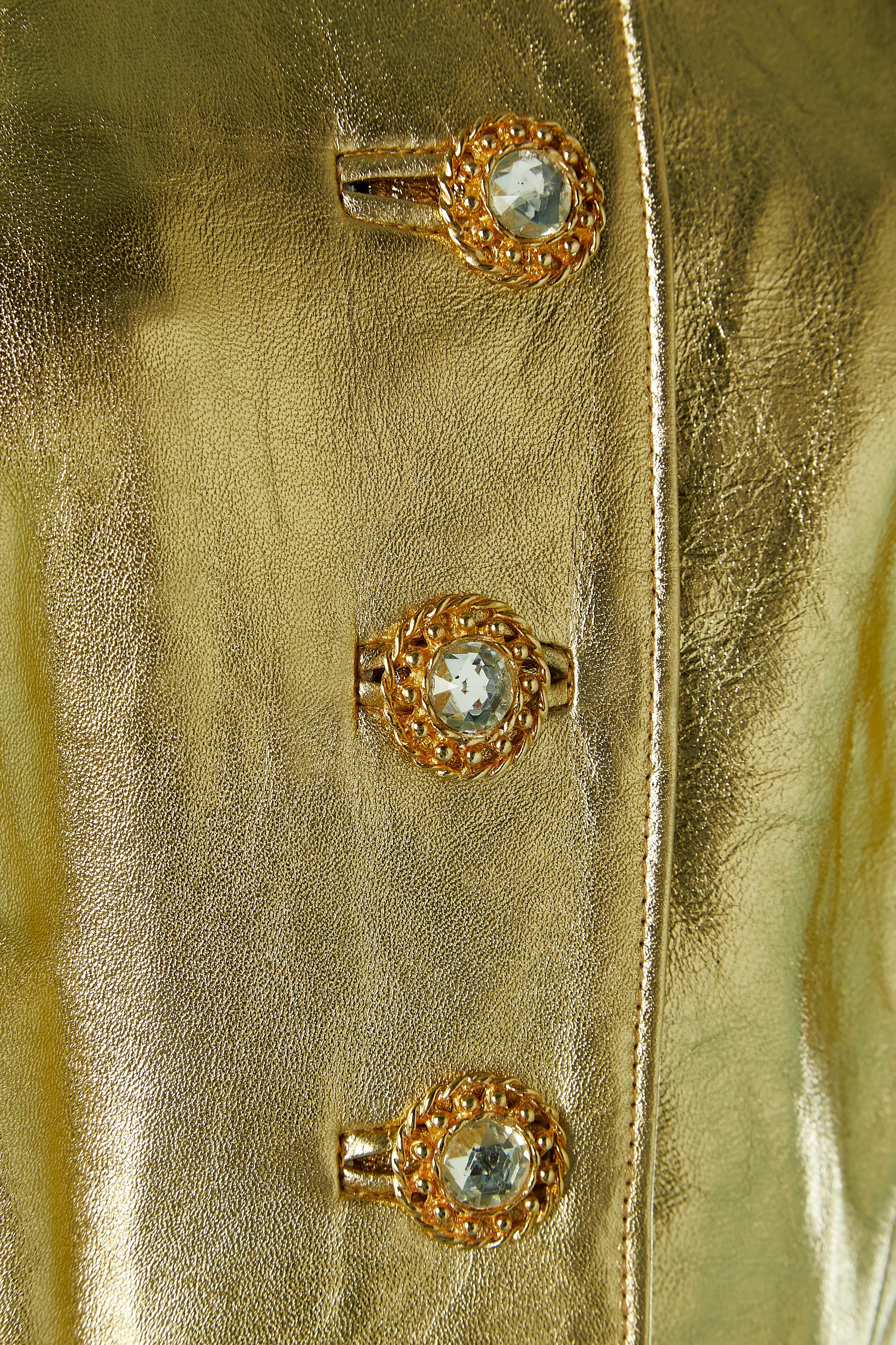 Gold leather evening vest with jewellery buttons Circa 1980's  In Excellent Condition For Sale In Saint-Ouen-Sur-Seine, FR