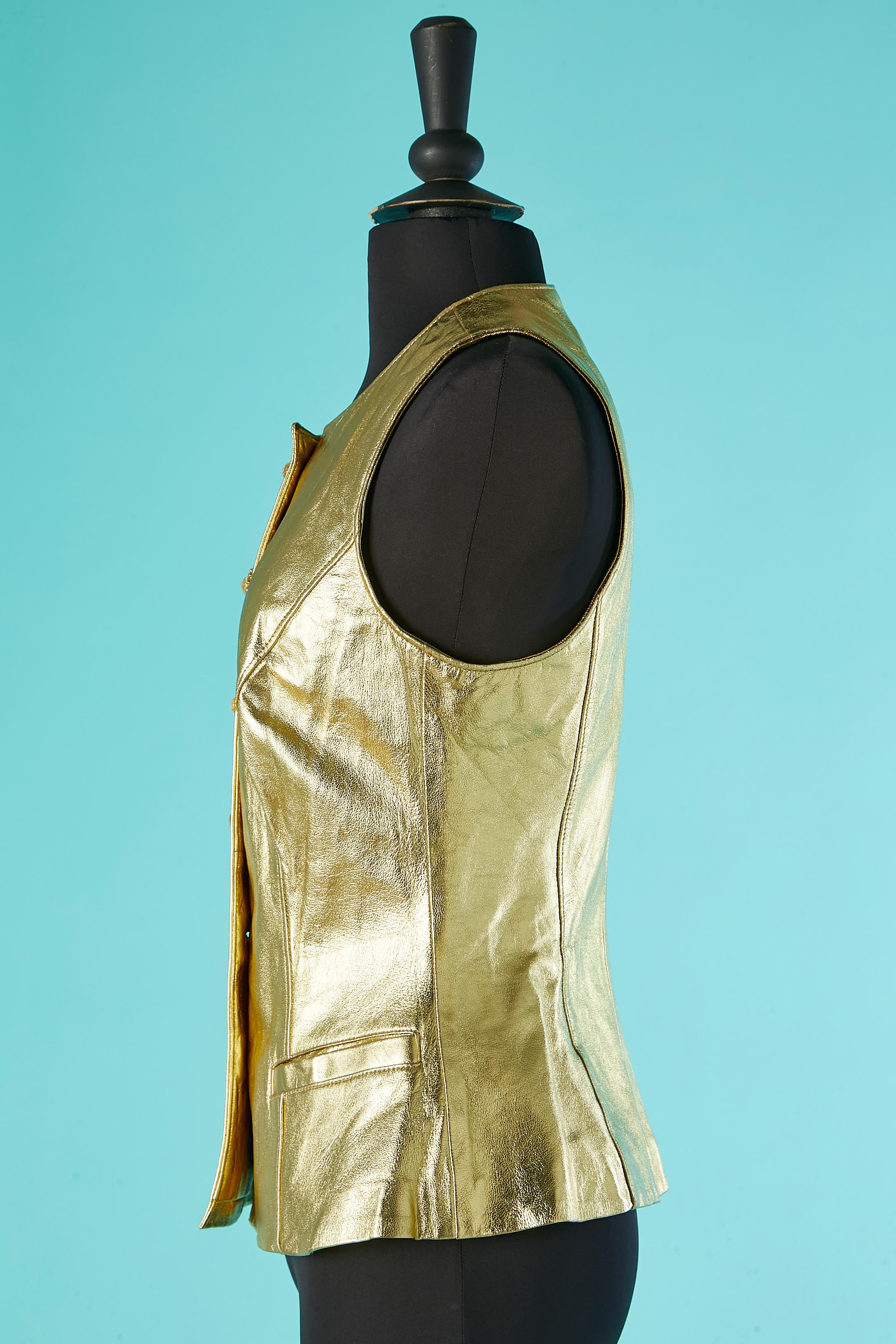 Women's Gold leather evening vest with jewellery buttons Circa 1980's  For Sale