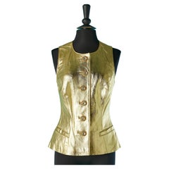 Vintage Gold leather evening vest with jewellery buttons Circa 1980's