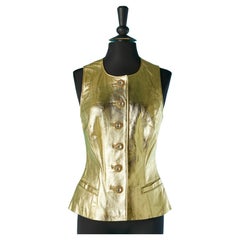 Vintage Gold leather evening vest with jewellery buttons Circa 1980's 