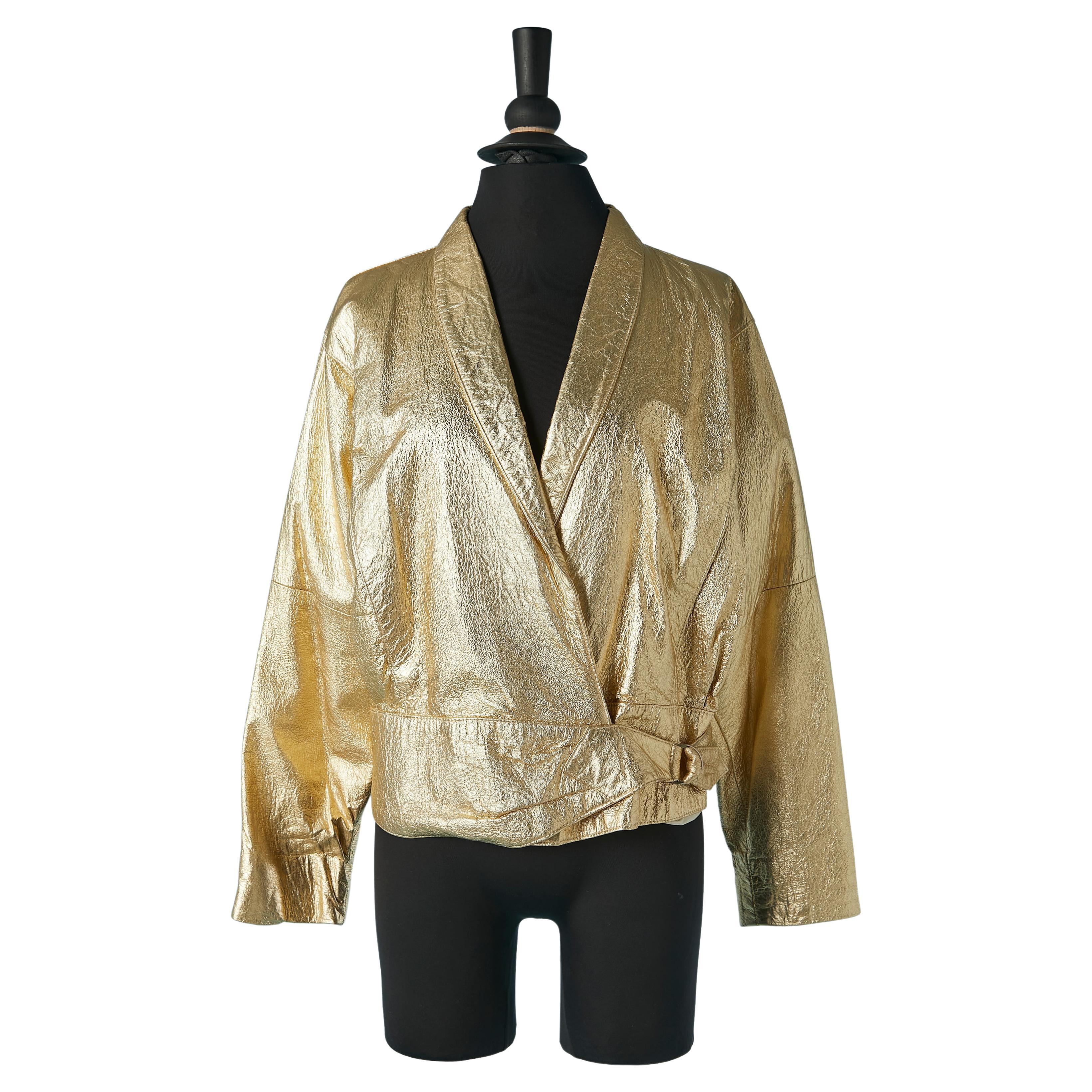 Gold leather jacket with buckle on the waist The Jony Alamo of Nashville